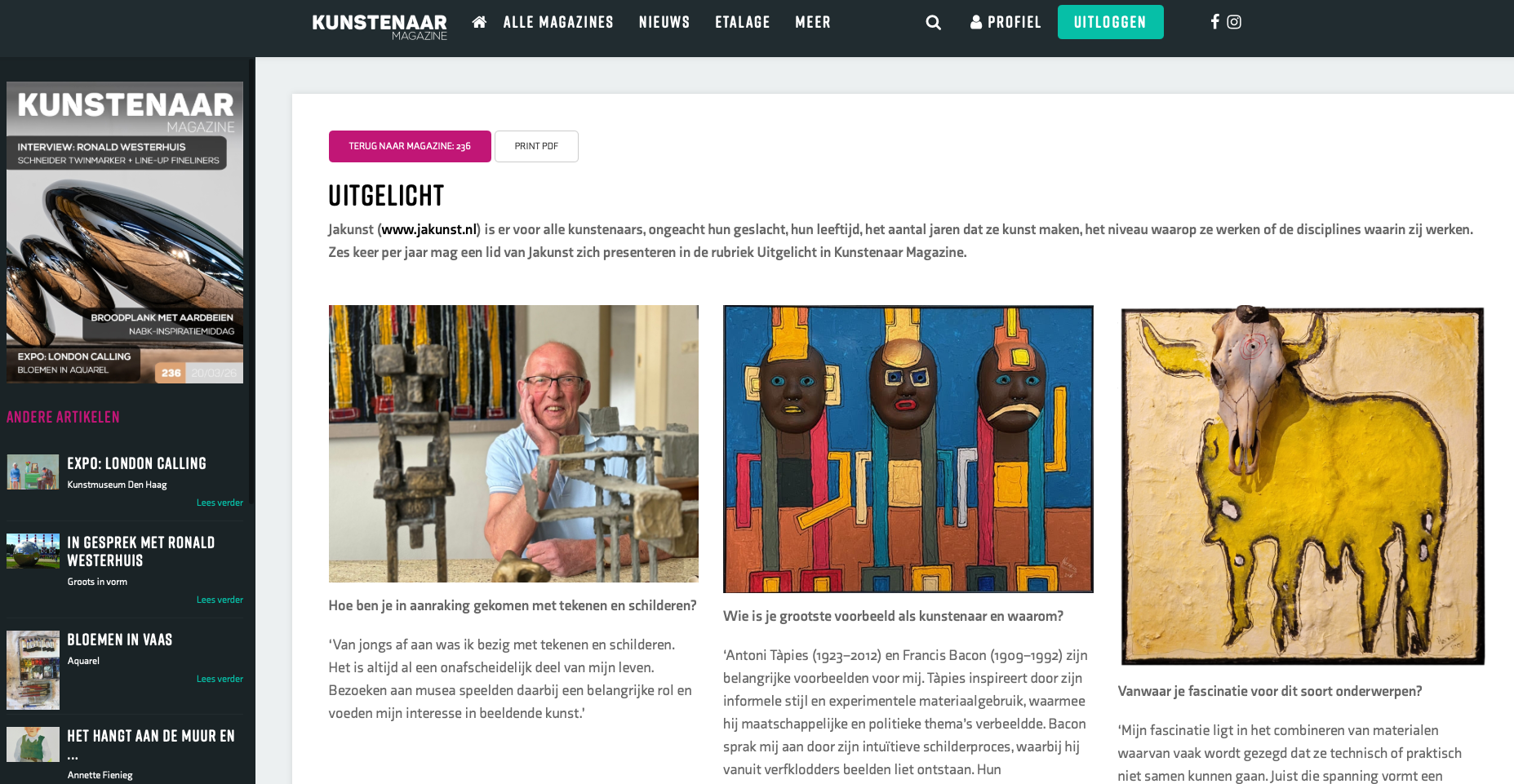 Herman uitgelicht in Kunstenaar Magazine