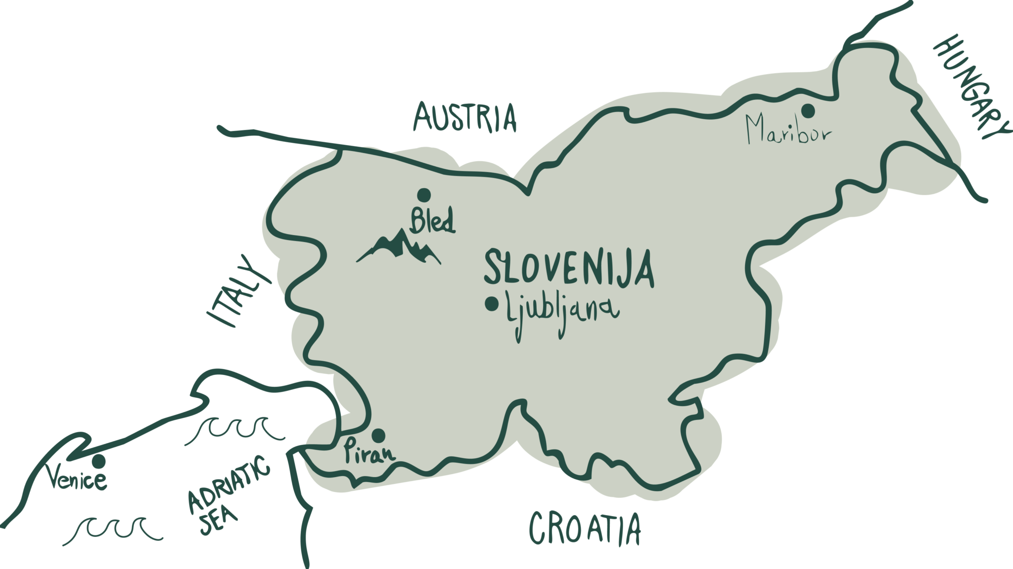 Map of Slovenia showing major cities Ljubljana and Maribor, with neighboring countries Austria, Italy, Croatia, and the Adriatic Sea labeled.