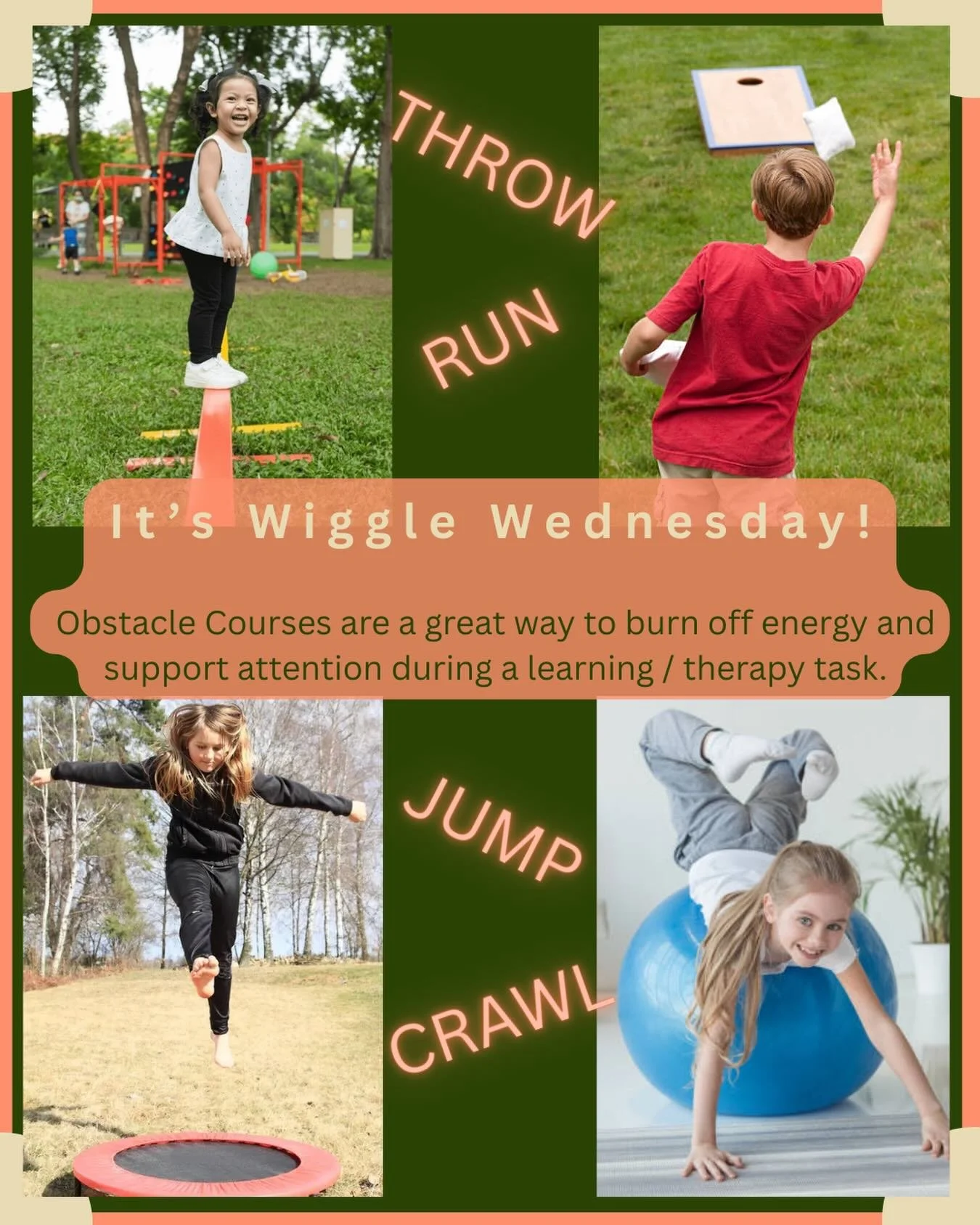 Try setting up 4-5 different obstacles that offer a range of movements (like running, jumping, throwing, crawling and balancing) with an activity at the end such as a puzzle or a game that has several pieces. Keep rotating through the obstacle course