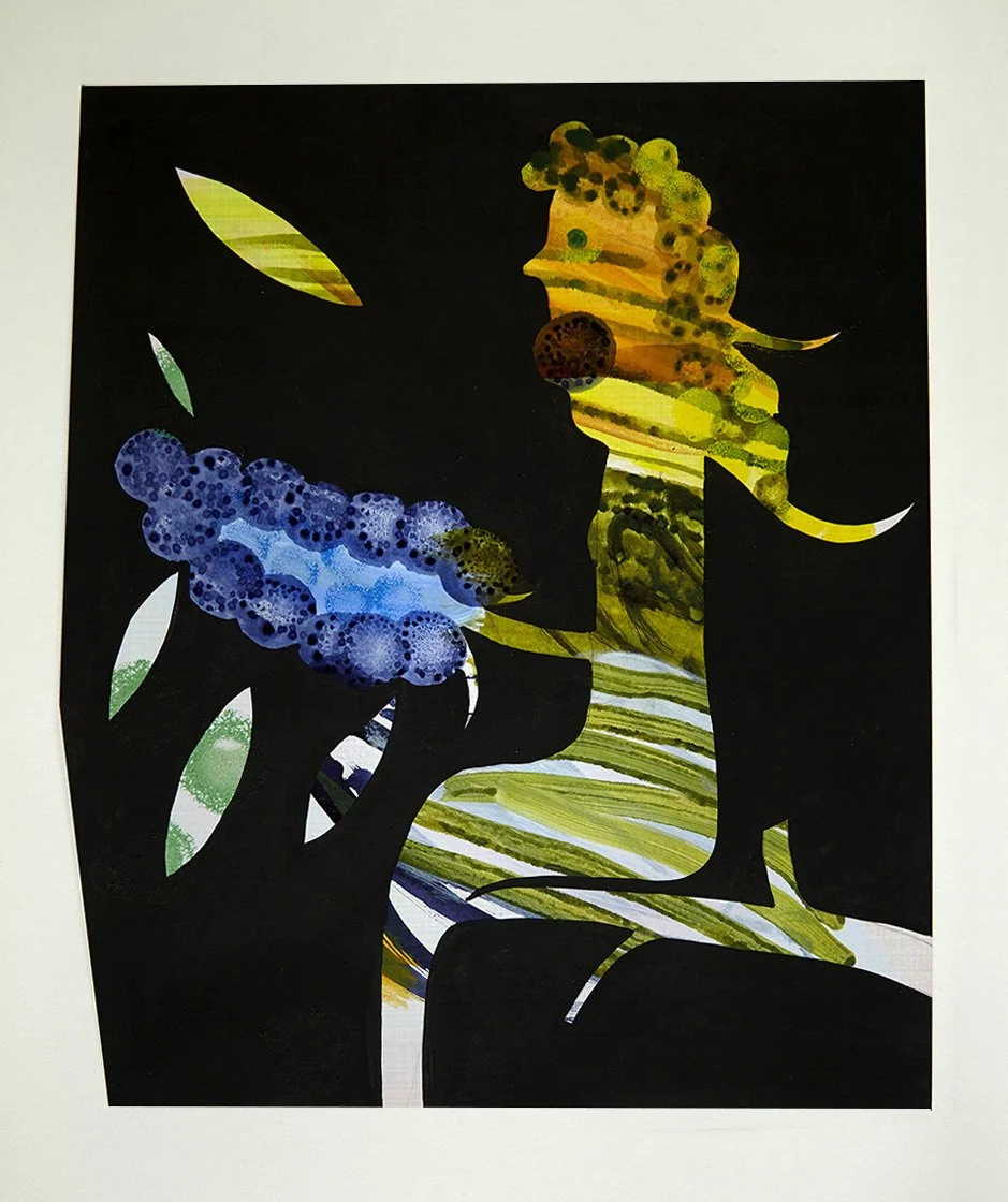 Pige med åben mund og hyacint
Mixed media på papir