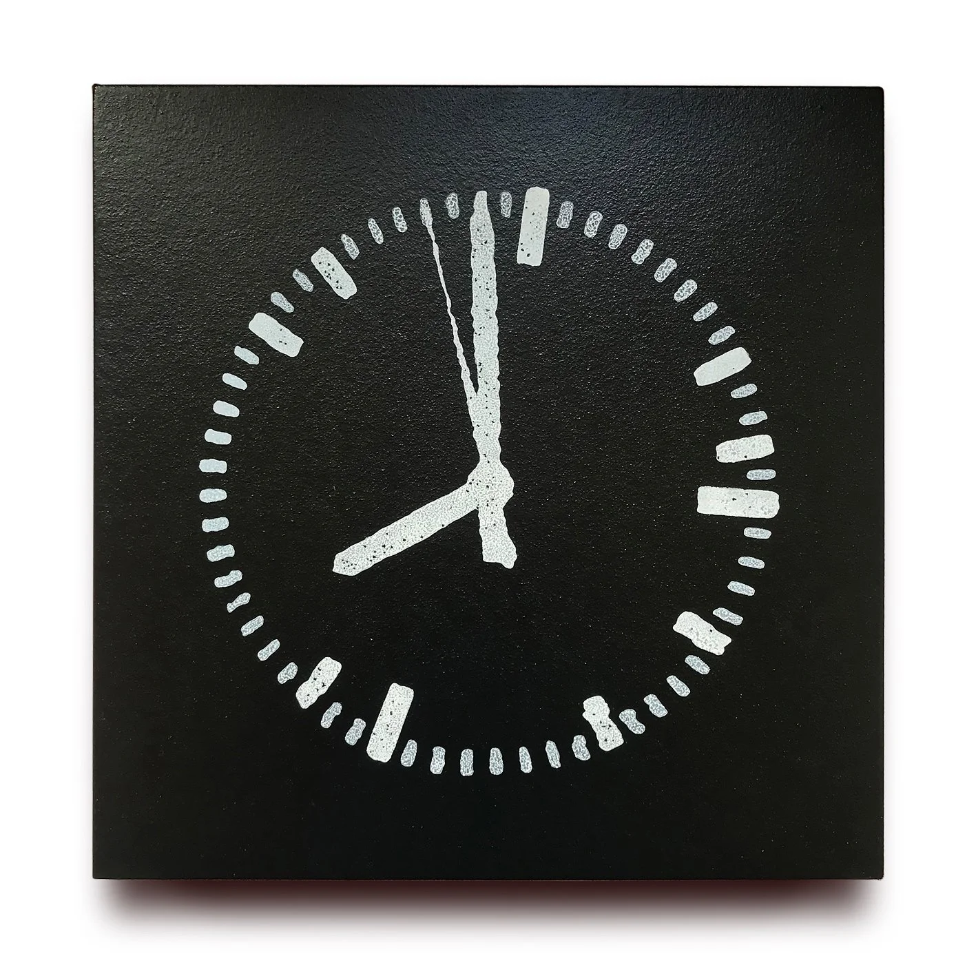 Kurz vor Acht
Blandingsteknik og lak på markisestof, 39 x 39 cm, 2025
