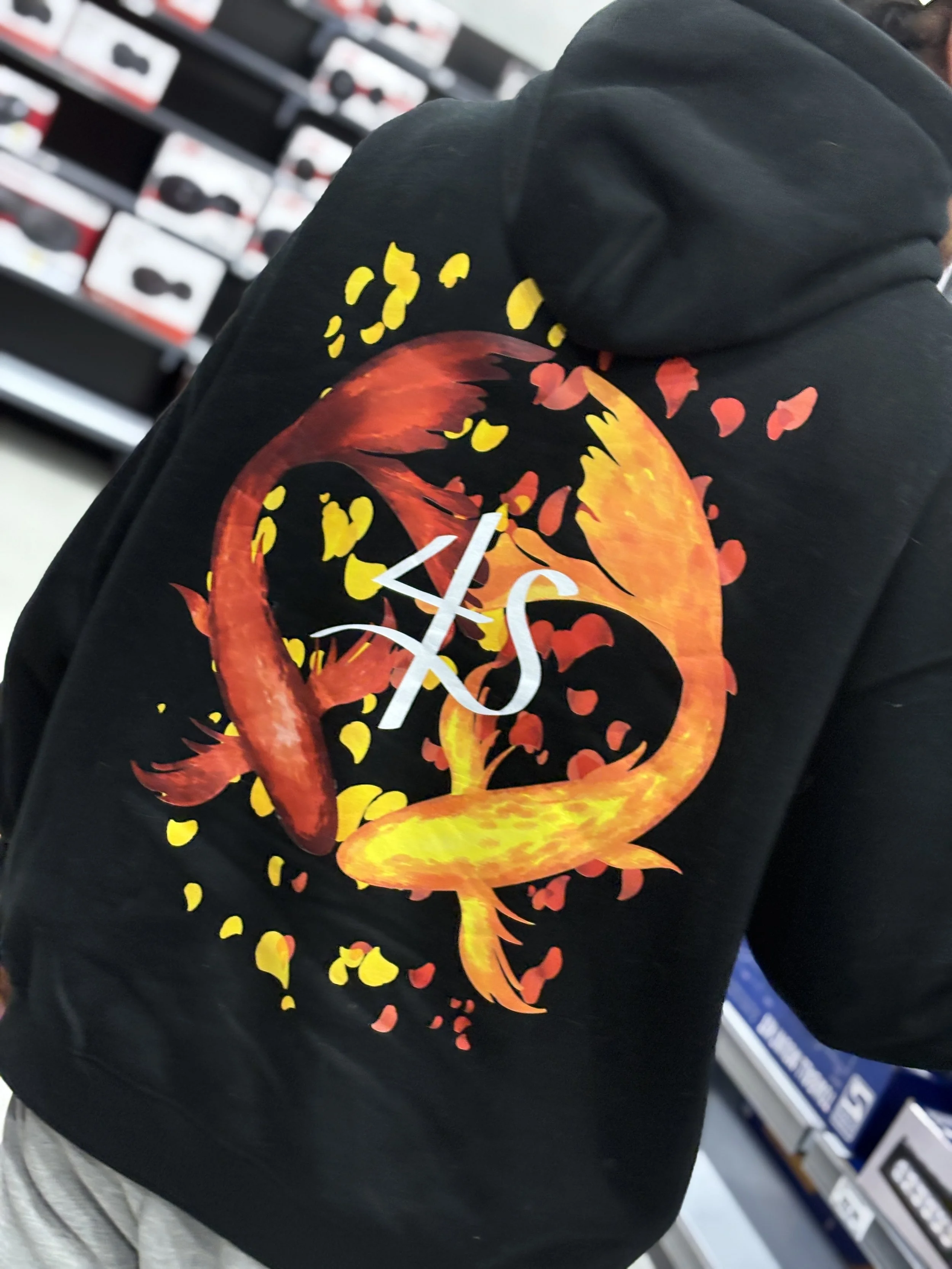 Black Hoodie - Red & Gold Koi Fish Design