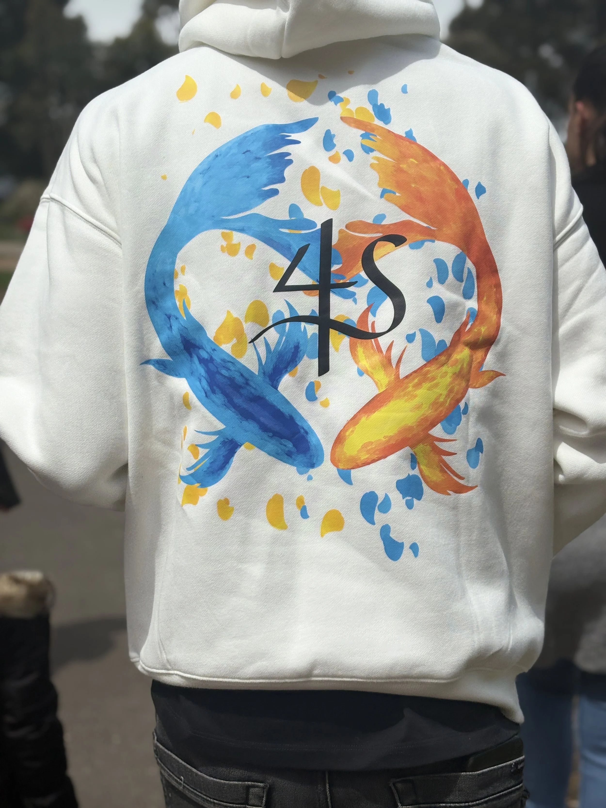 White Hoodie - Blue and Gold Koi Fish