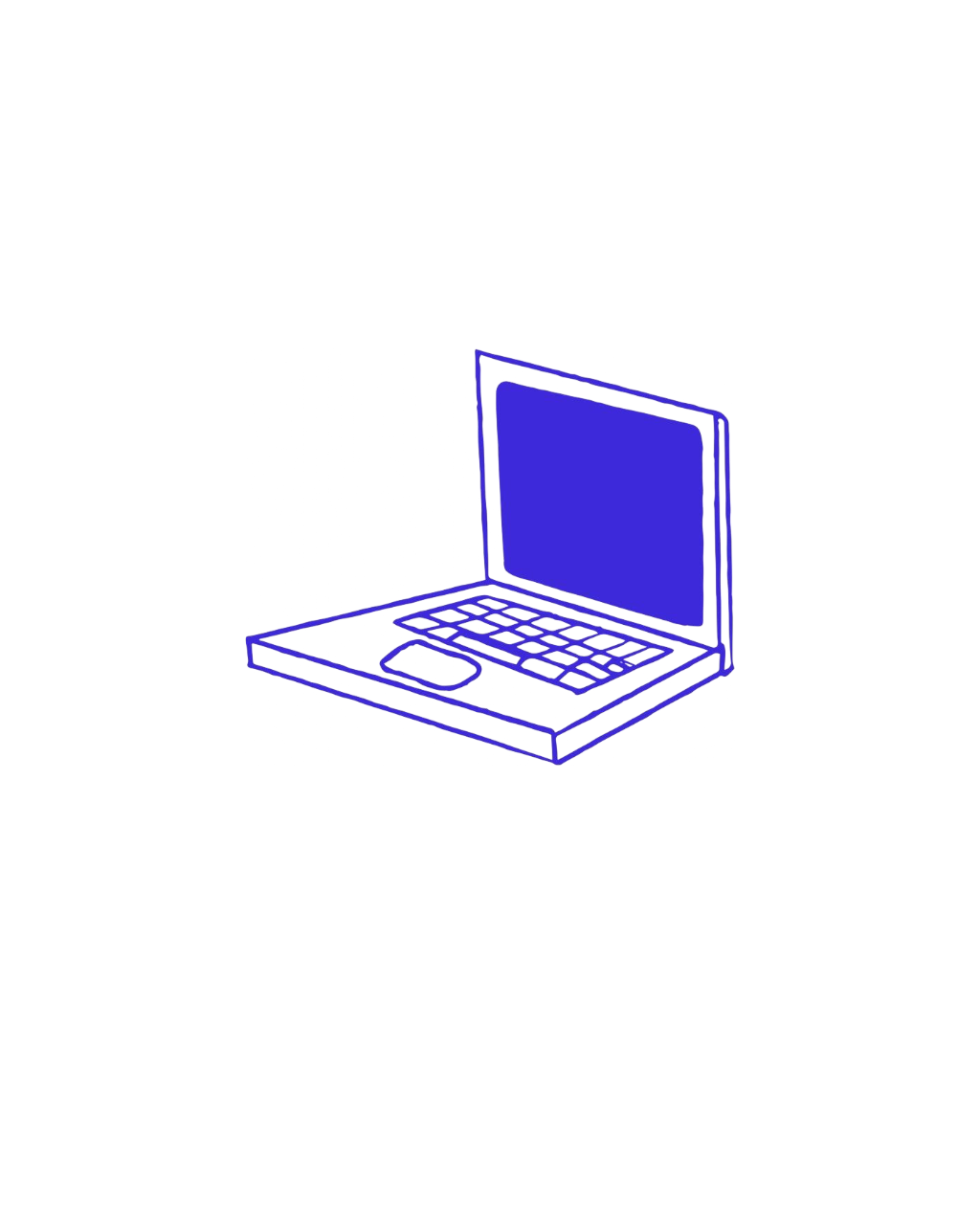 Un dessin stylisé d'un ordinateur portable en bleu.