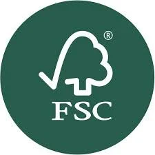 FSC logo with a stylized tree and check mark on a dark green background