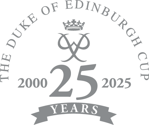 Logo celebrating the 25th anniversary of the Duke of Edinburgh Cup from 2000 to 2025 with a crown and stylized monogram in the center.