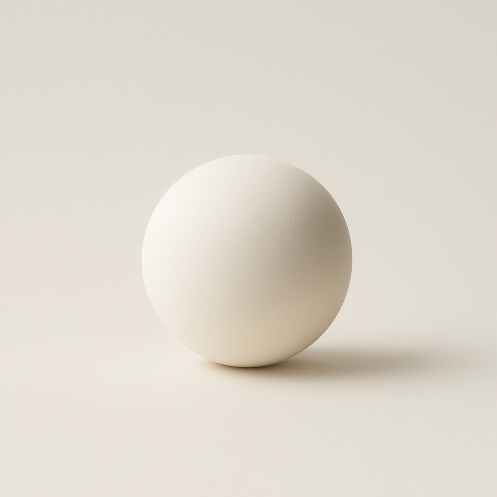 A plain white egg standing upright on a neutral background.