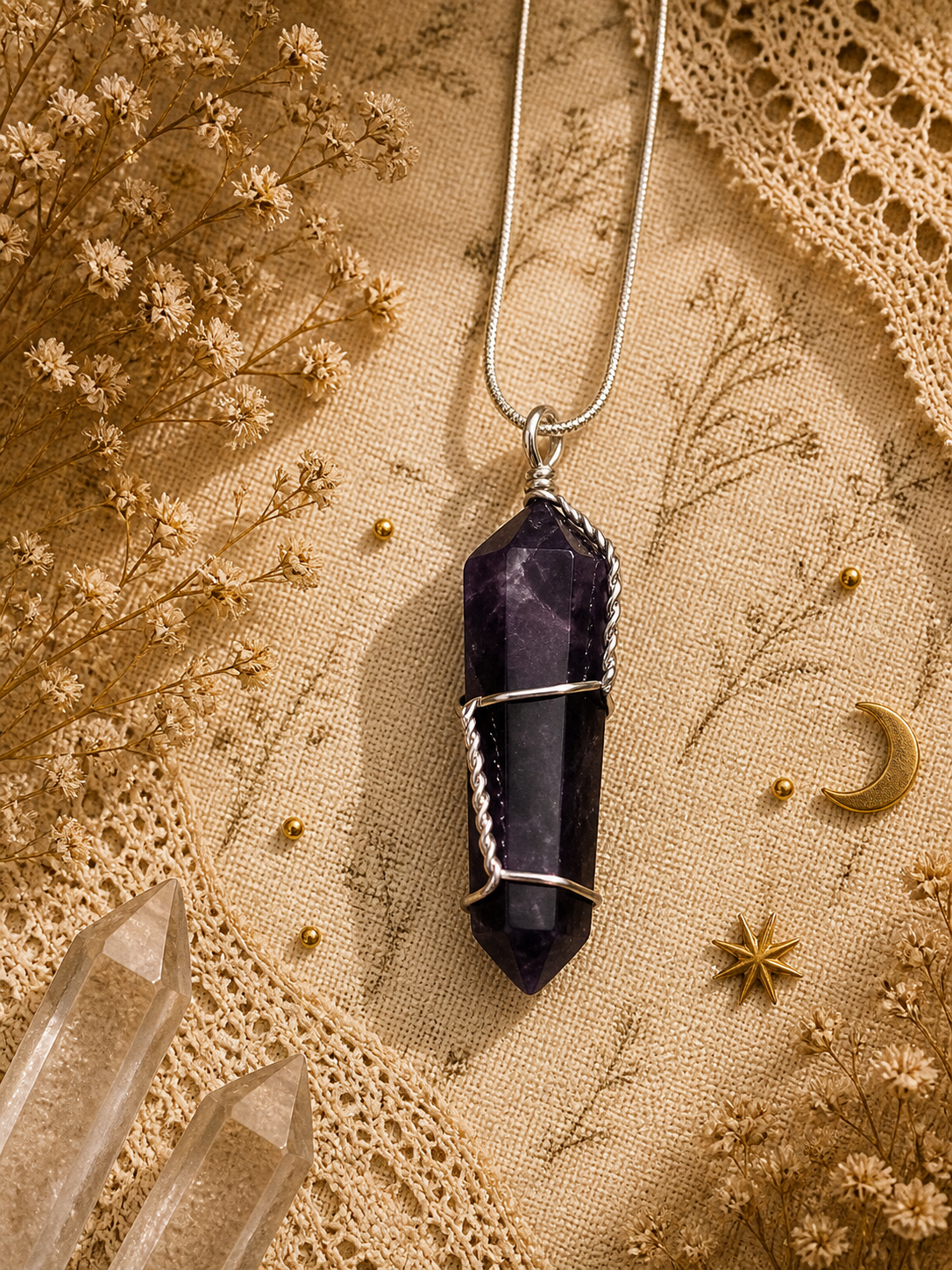 Amethyst Wire-Wrapped Point Pendant Necklace  ✨ Intuition • Protection • Spiritual Calm