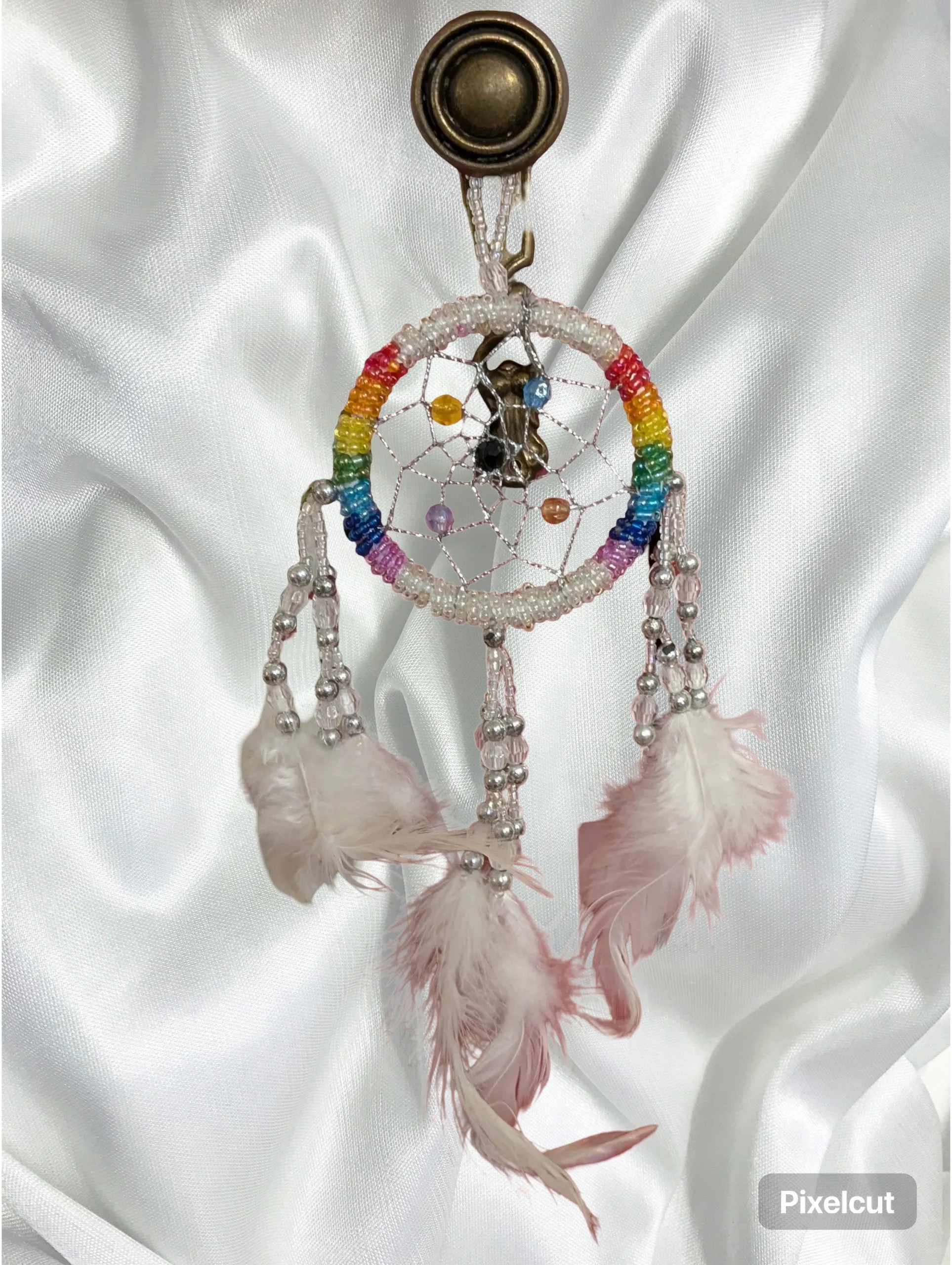 🌈 7-Chakra Mini Dreamcatcher • Beaded Protection Charm (2.5”)