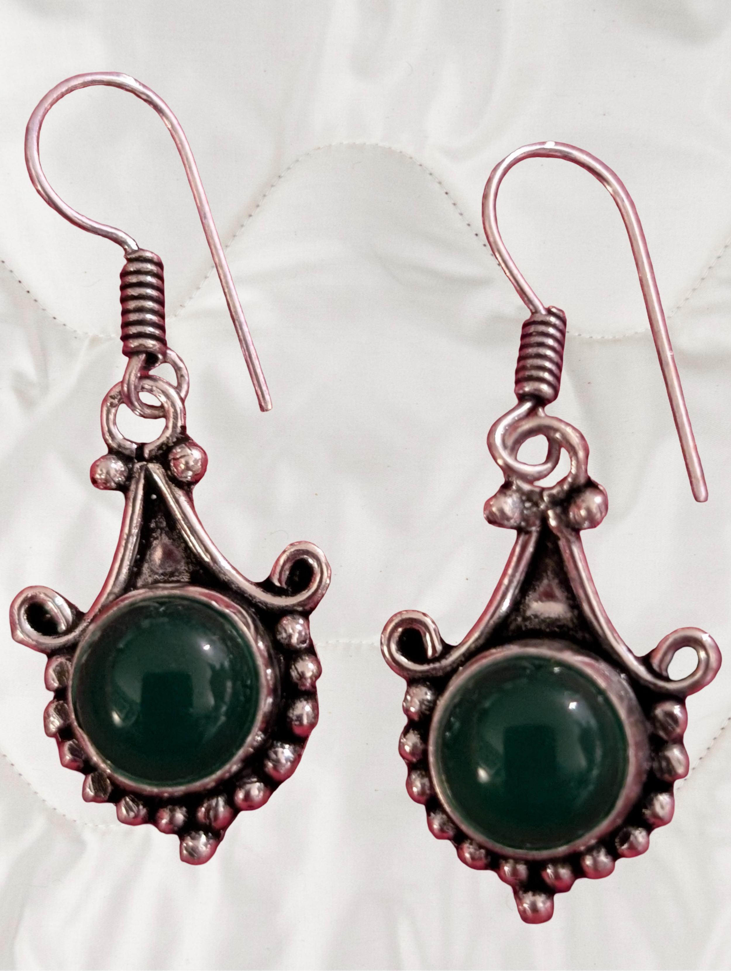 Jade Scrollwork Silver Earrings 💚