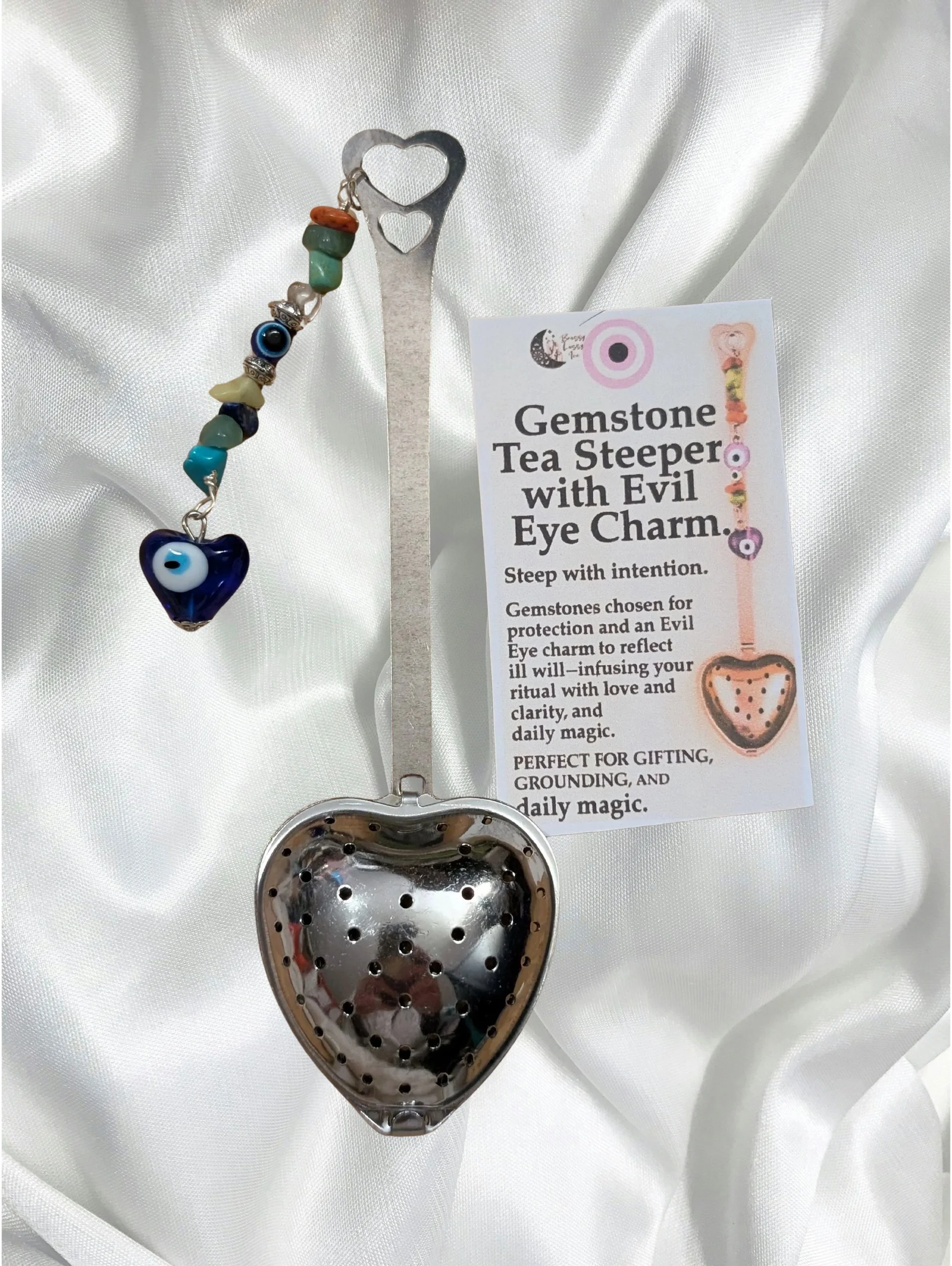 💙 Evil Eye Gemstone Tea Steeper – Protection & Intention Ritual