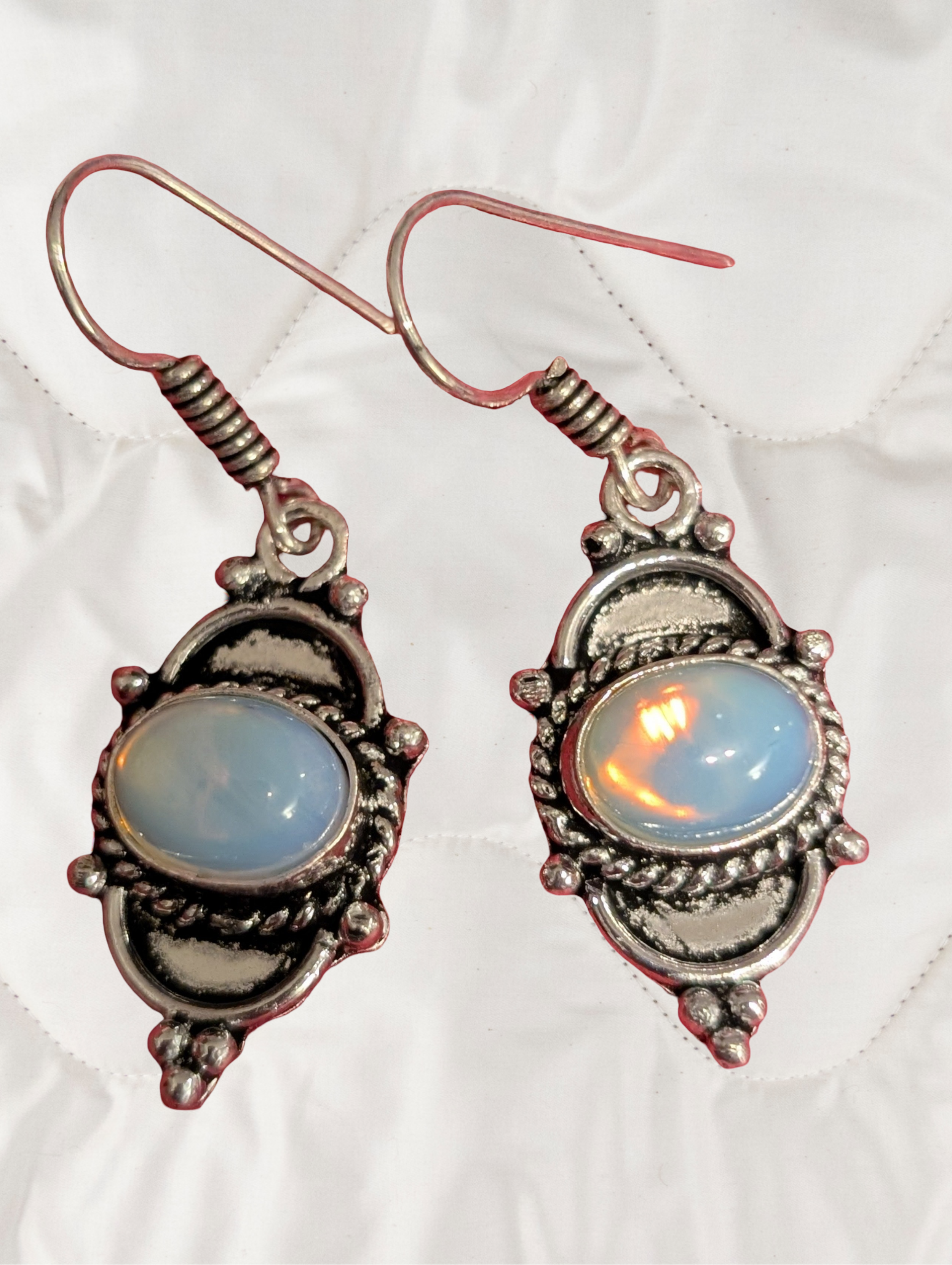 🛡️🌙 Opalite Moon Shield Earrings 🌙🛡️