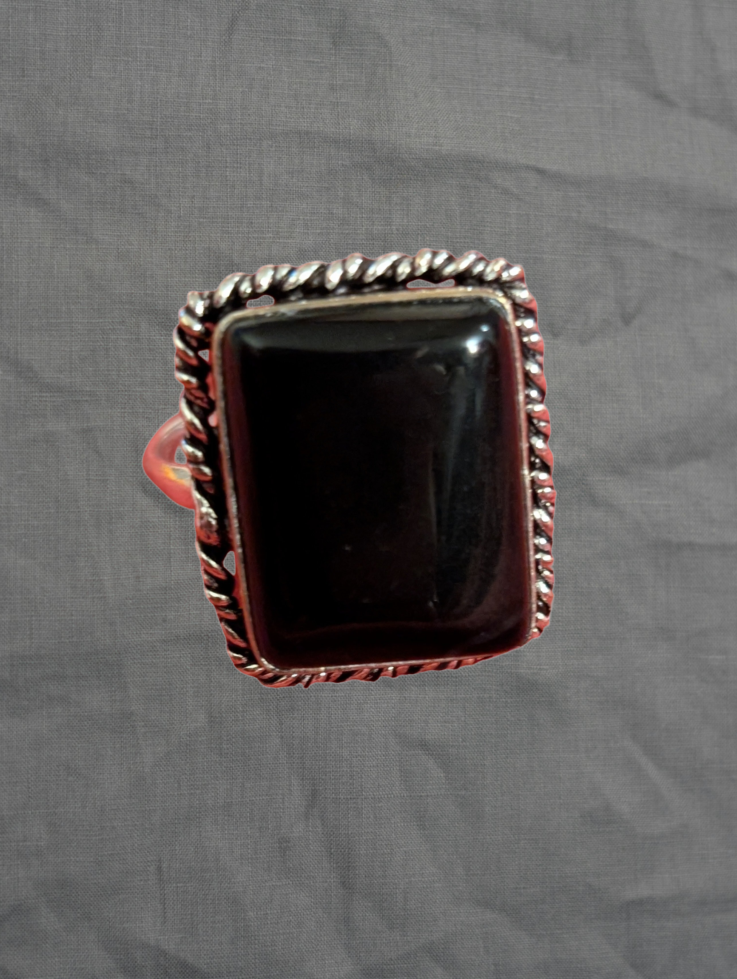 🖤✨ Obsidian Square Sterling Silver Ring – Size 8  Protection • Clarity • Grounding • Inner Strength ✨🖤