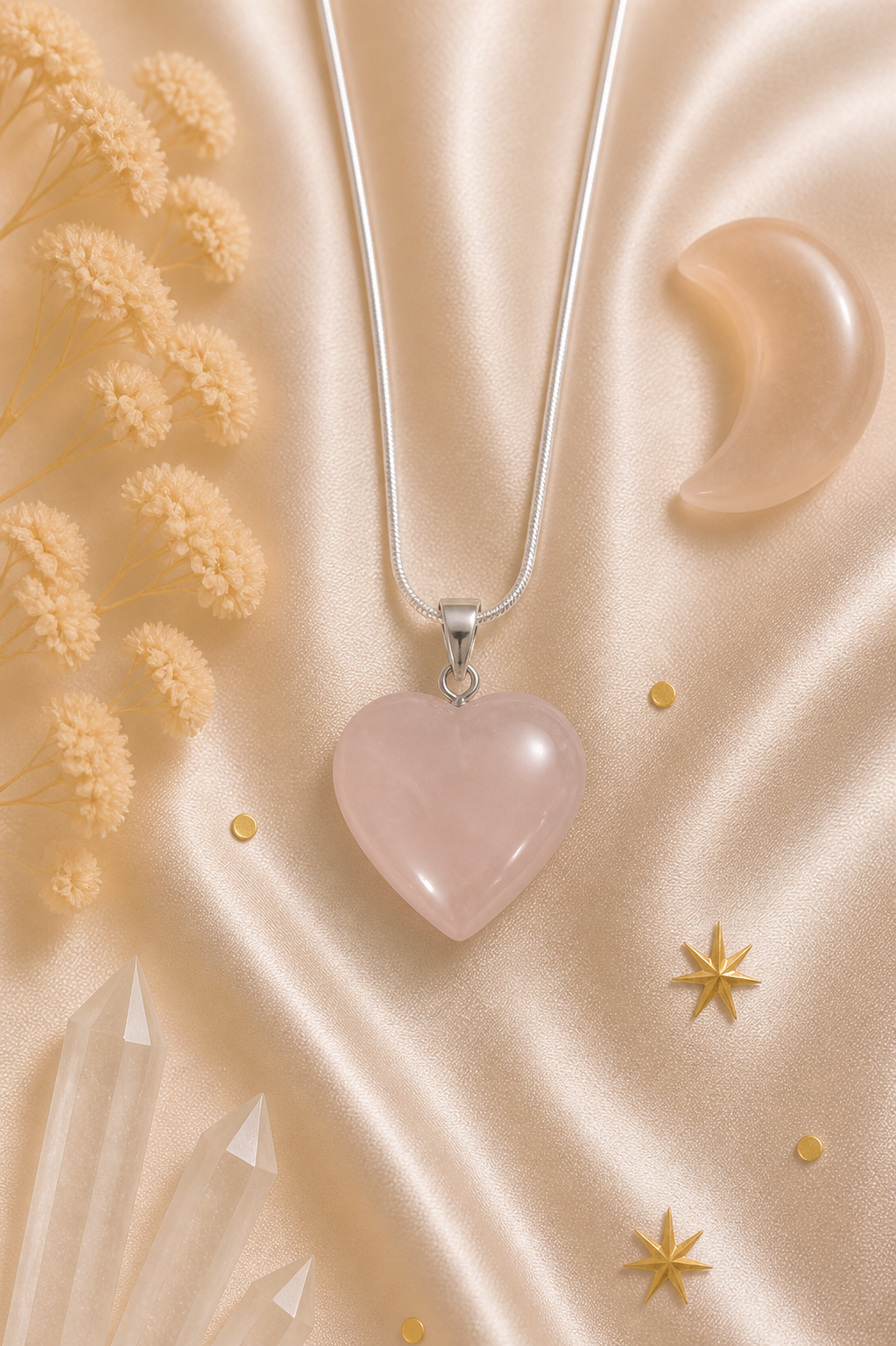 Rose Quartz Heart Pendant – Love • Harmony • Emotional Renewal