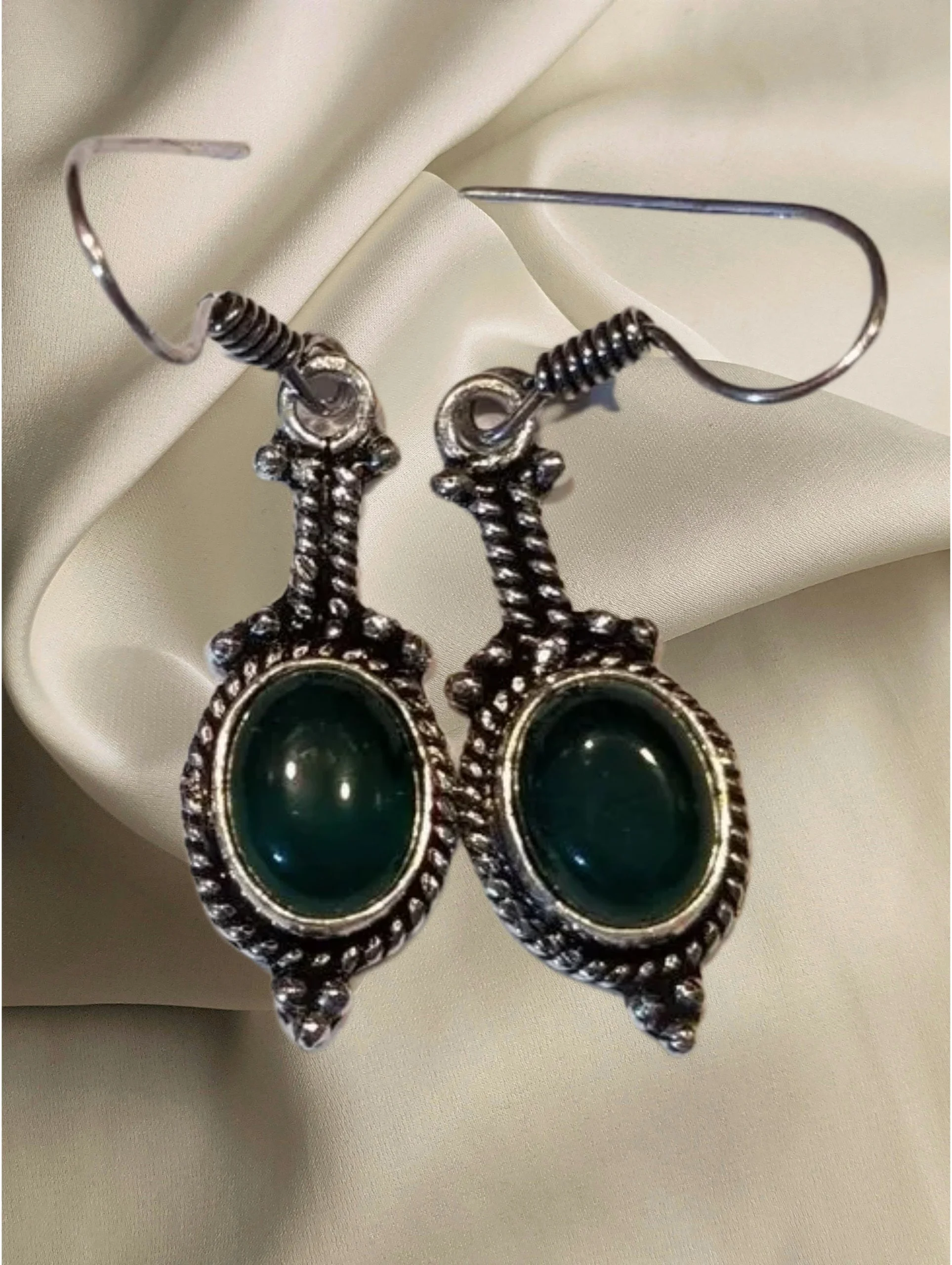 Jade Beaded Drop Silver Earrings 💚