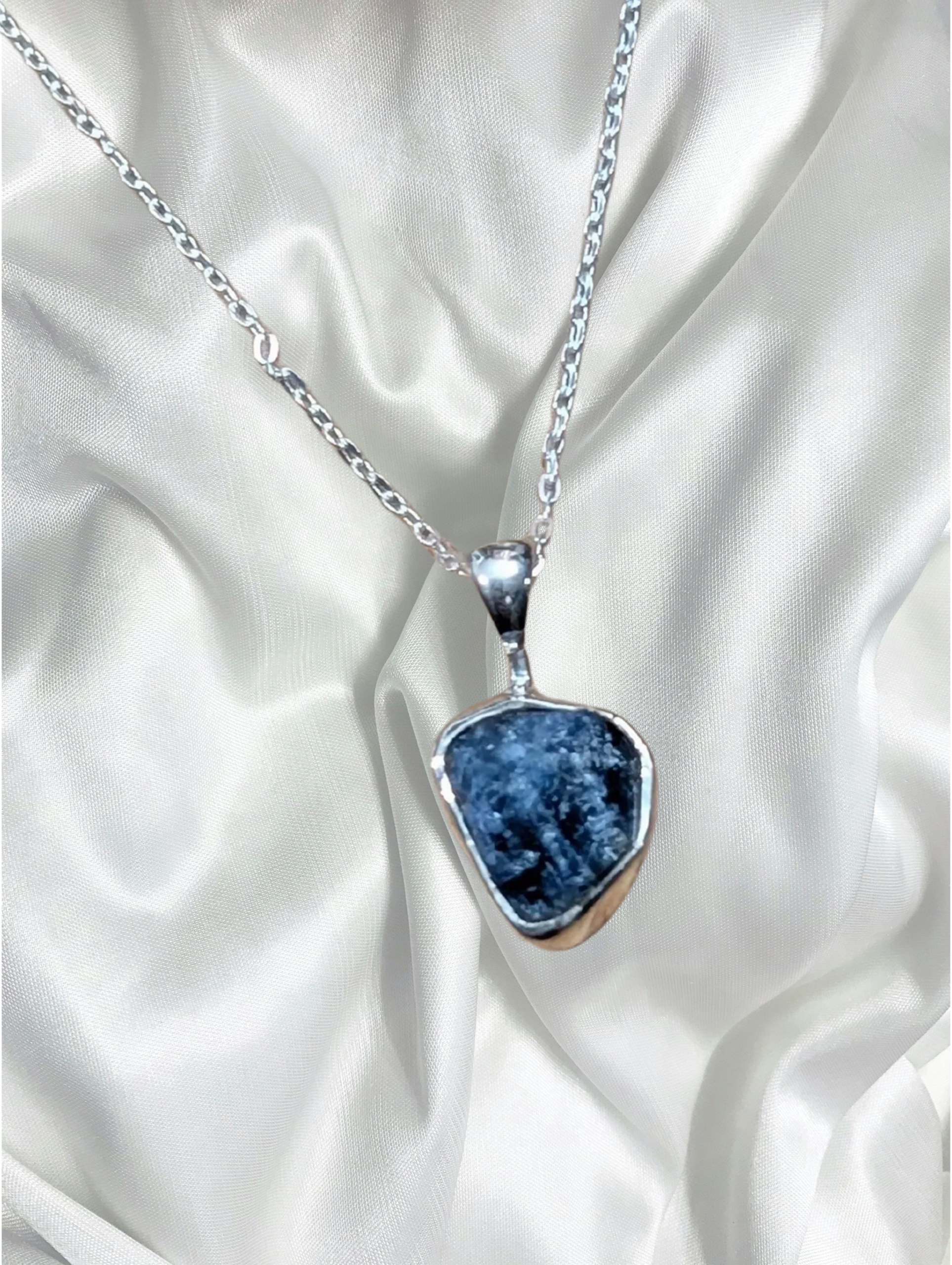 Raw Sapphire Sterling Silver Pendant Necklace