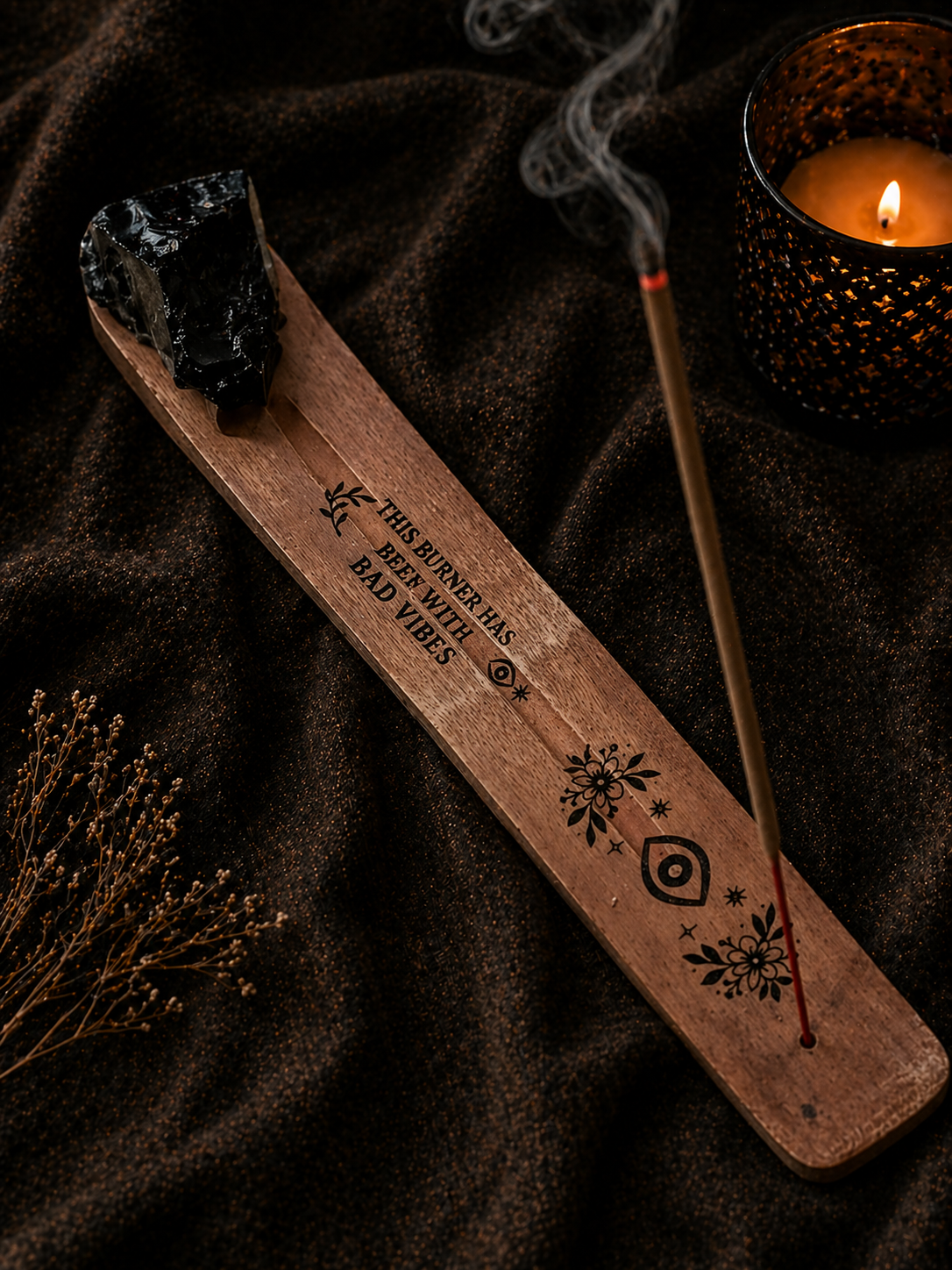 Evil Eye Incense Holder with Obsidian – “Has Beef with Bad Vibes” Burner