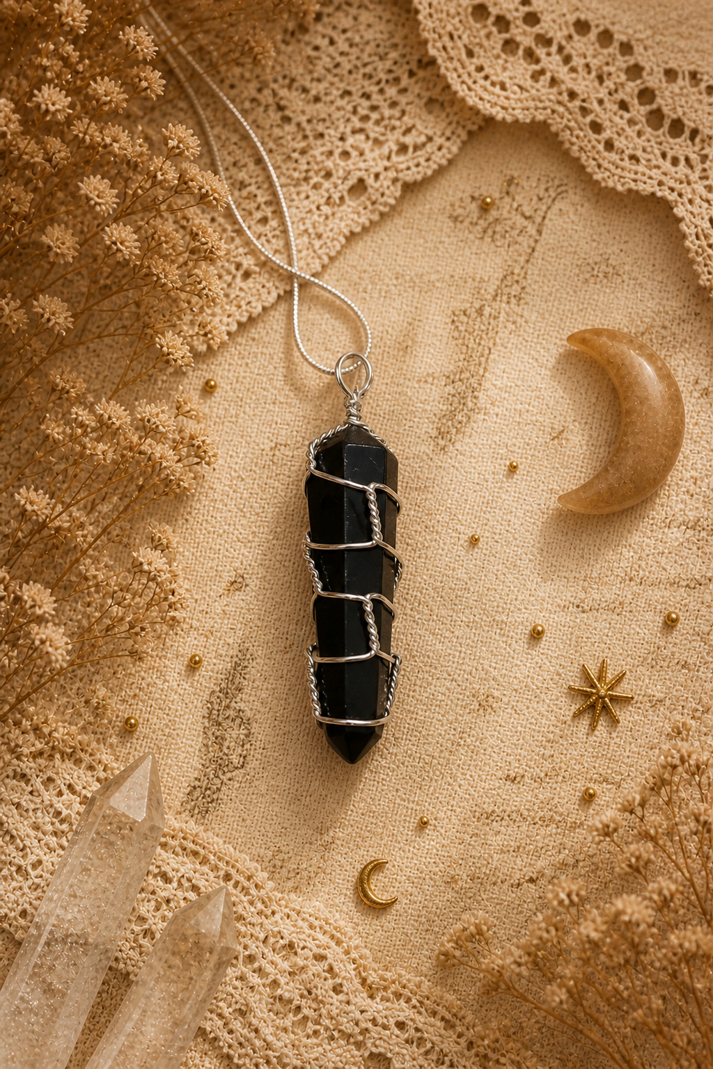 Black Tourmaline Wire-Wrapped Point Pendant Necklace  ✨ Protection • Vitality • Grounded Balance