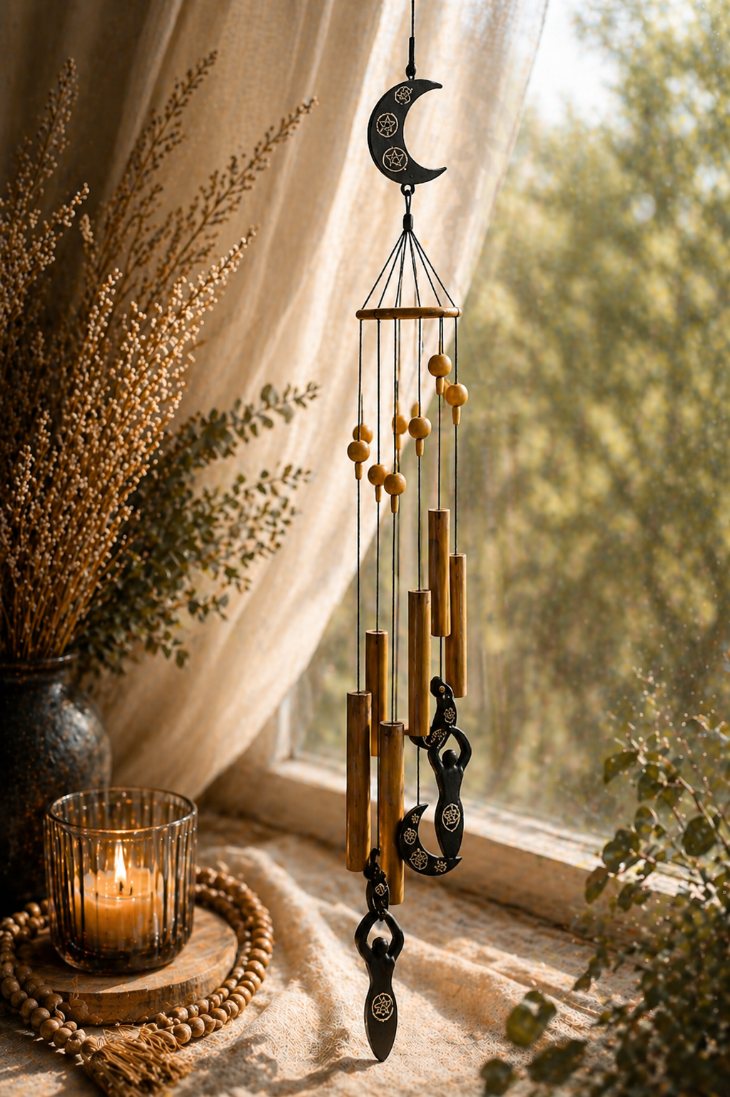 Moon Goddess Bamboo Wind Chime – 37″ Celestial Decor