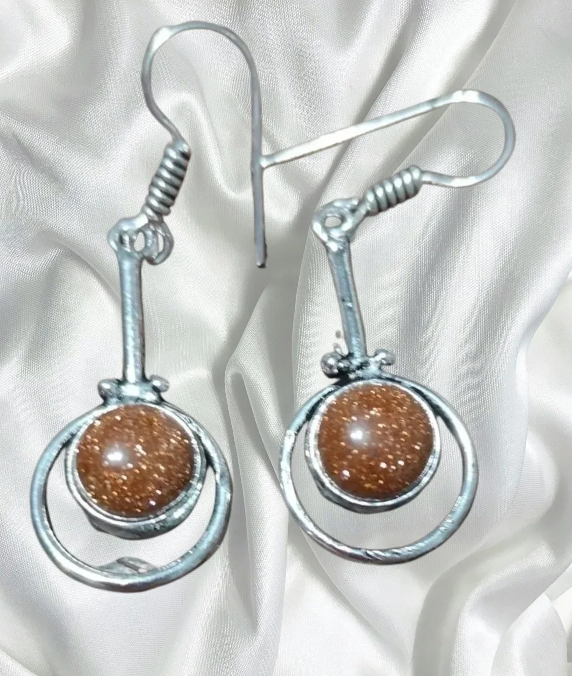 ✨ Goldstone Link Circle Silver Earrings ✨