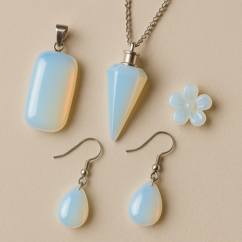Opalite
Calm • Transition • Gentle Energy – Pendants, carvings, jewelry & crystals