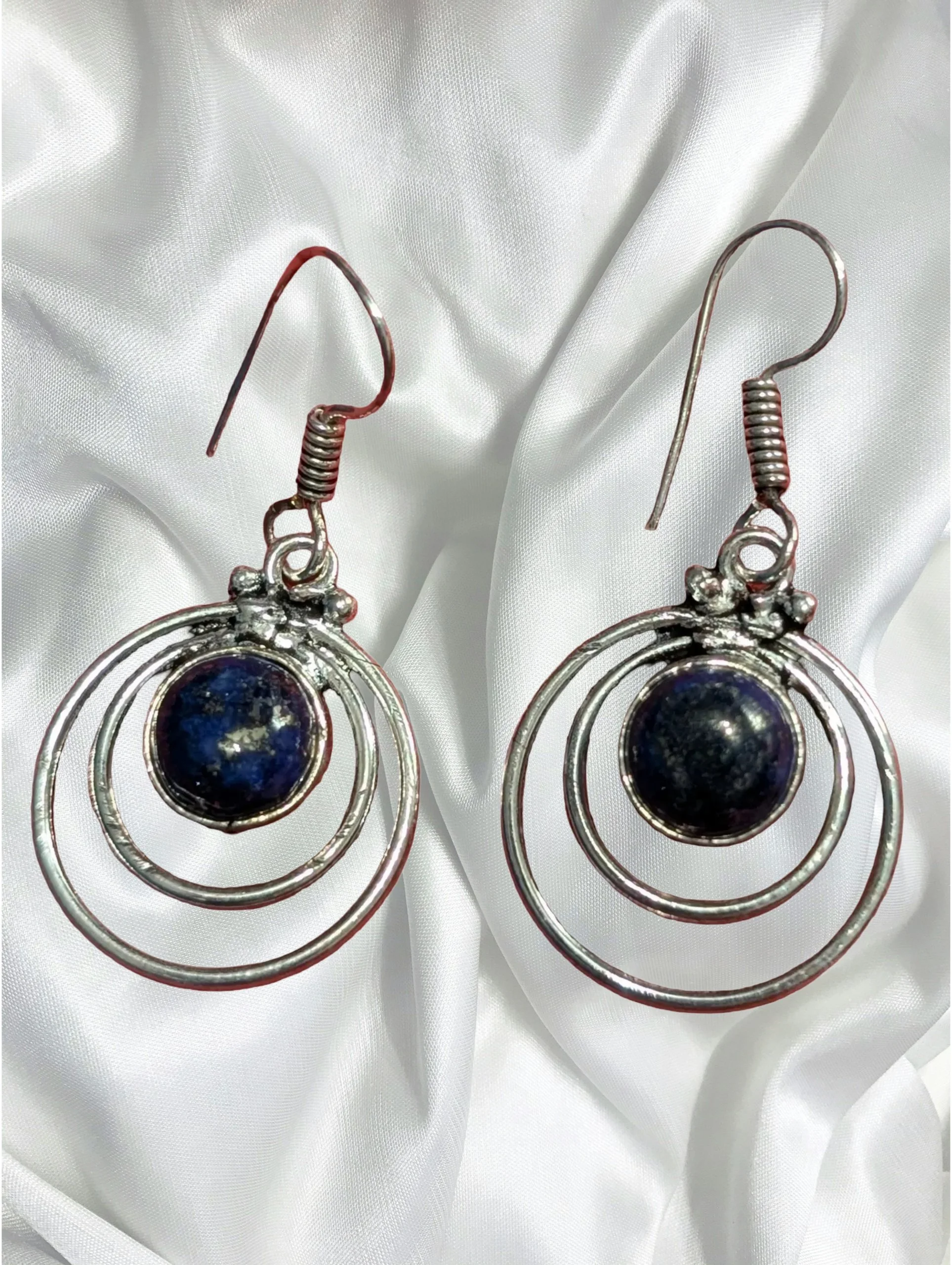 Lapis Lazuli Double Circle Drop Earrings