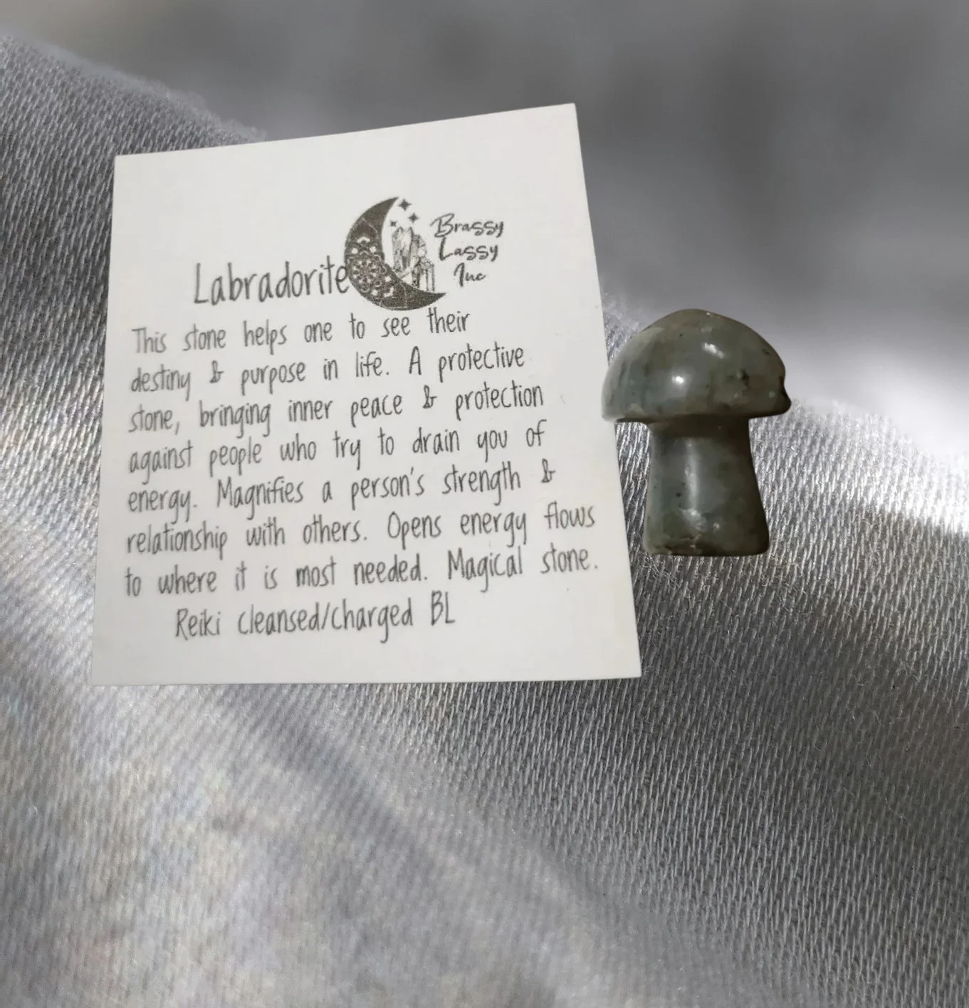 🍄✨ Labradorite Mini Mushroom (1") ✨🍄  🖤🔮 Intuition • Protection • Transformation • Magic • Inner Strength 🌙⚡