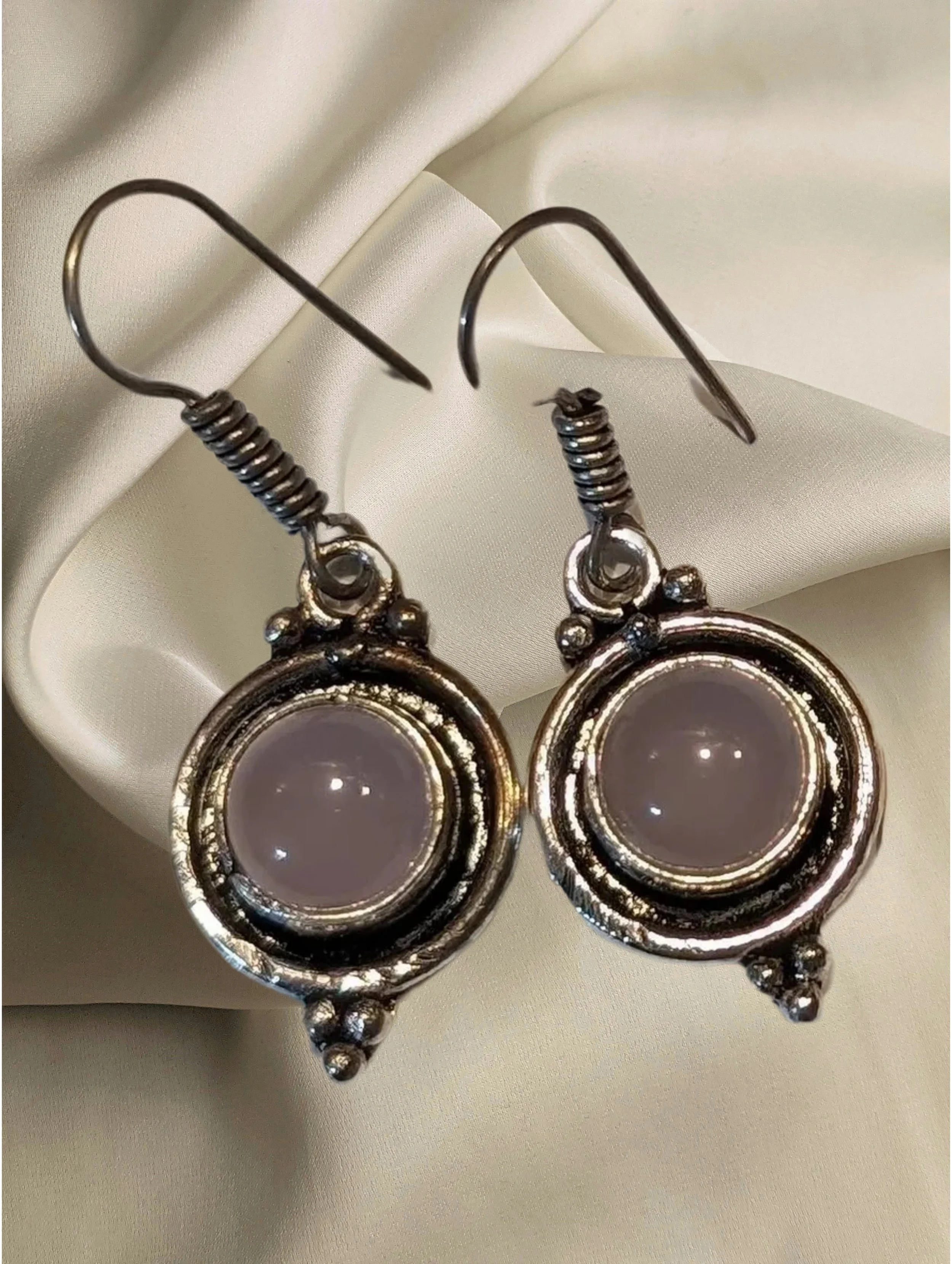 Rose Quartz Round Bezel Set Silver Earrings