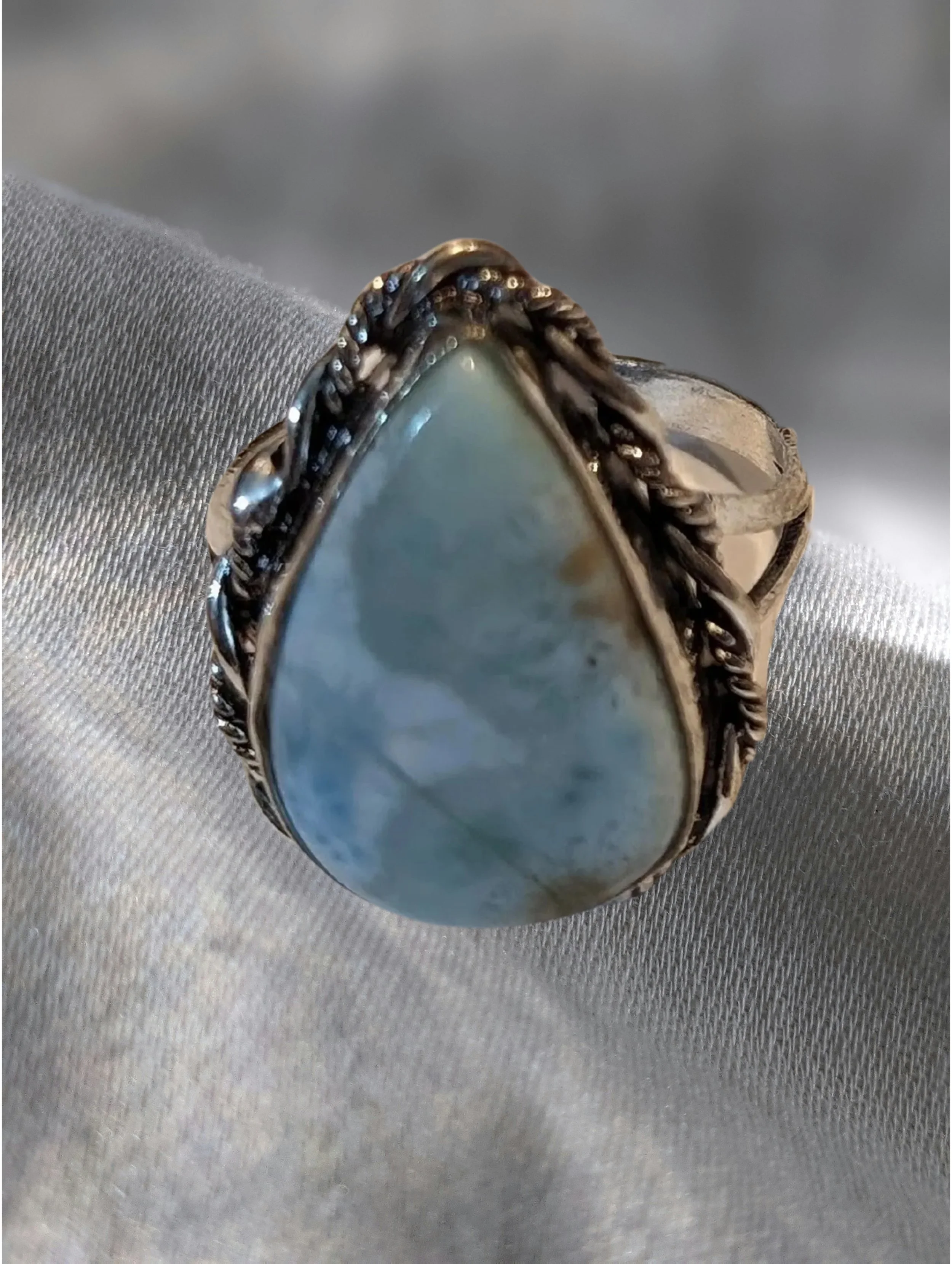 🌊💎 Larimar Teardrop Sterling Silver Ring — Size 8 💎🌊  Calm • Emotional Balance • Gentle Renewal