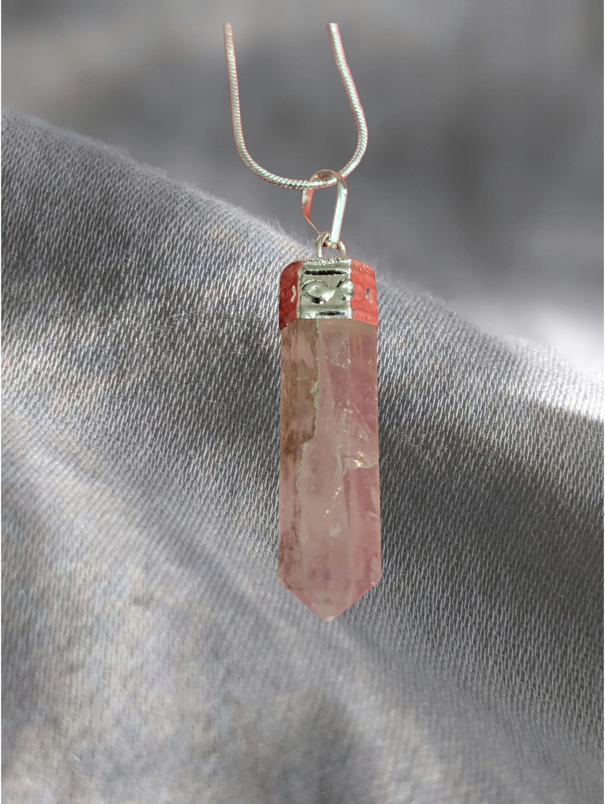 💗 Rose Quartz Silver-Capped Point Pendant  ✨ Love • Emotional Balance • Gentle Healing
