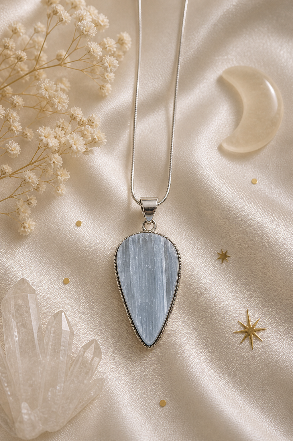 Sterling Silver Selenite Drop Pendant ✨