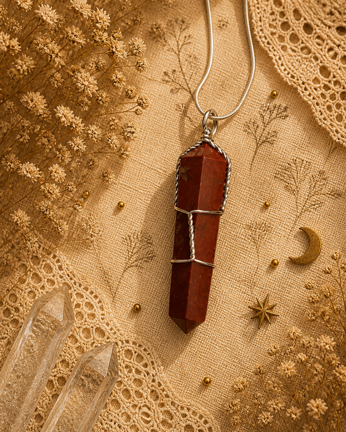 Red Jasper Wire-Wrapped Point Pendant Necklace  ✨ Courage • Protection • Emotional Strength