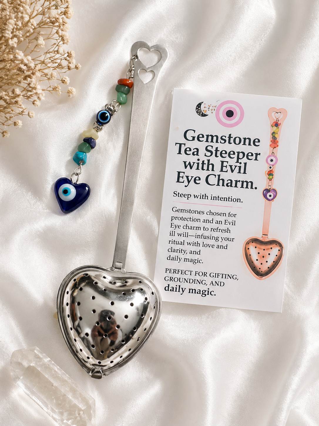 💙 Evil Eye Gemstone Tea Steeper – Protection & Intention Ritual