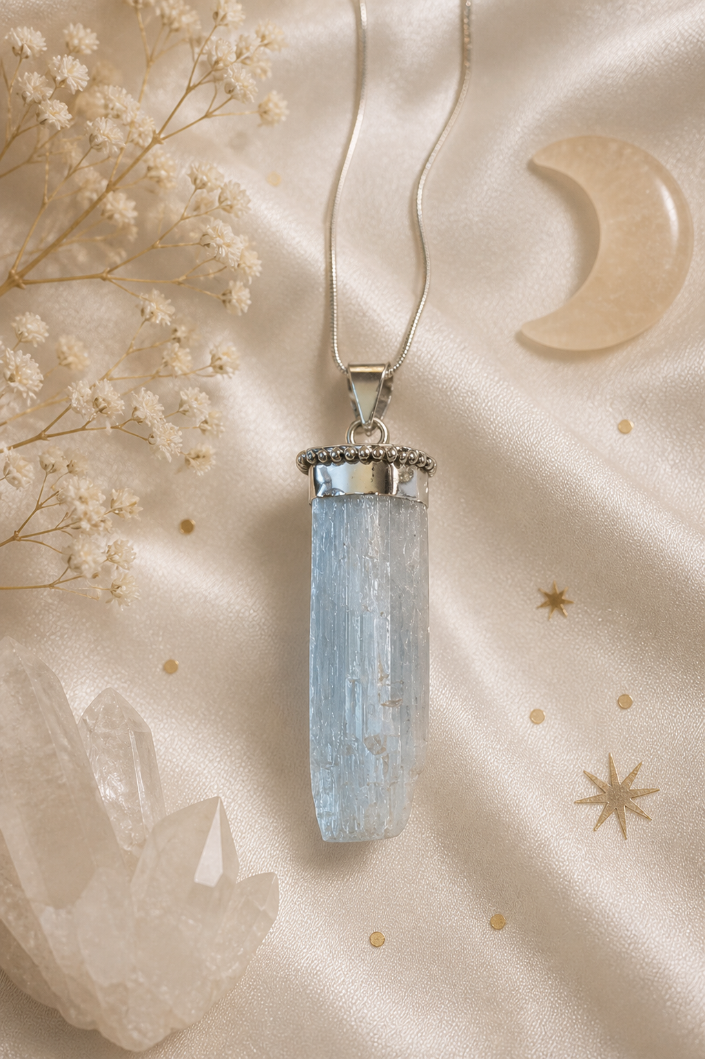 ✨ Silver-Tipped Selenite Wand Pendant ✨