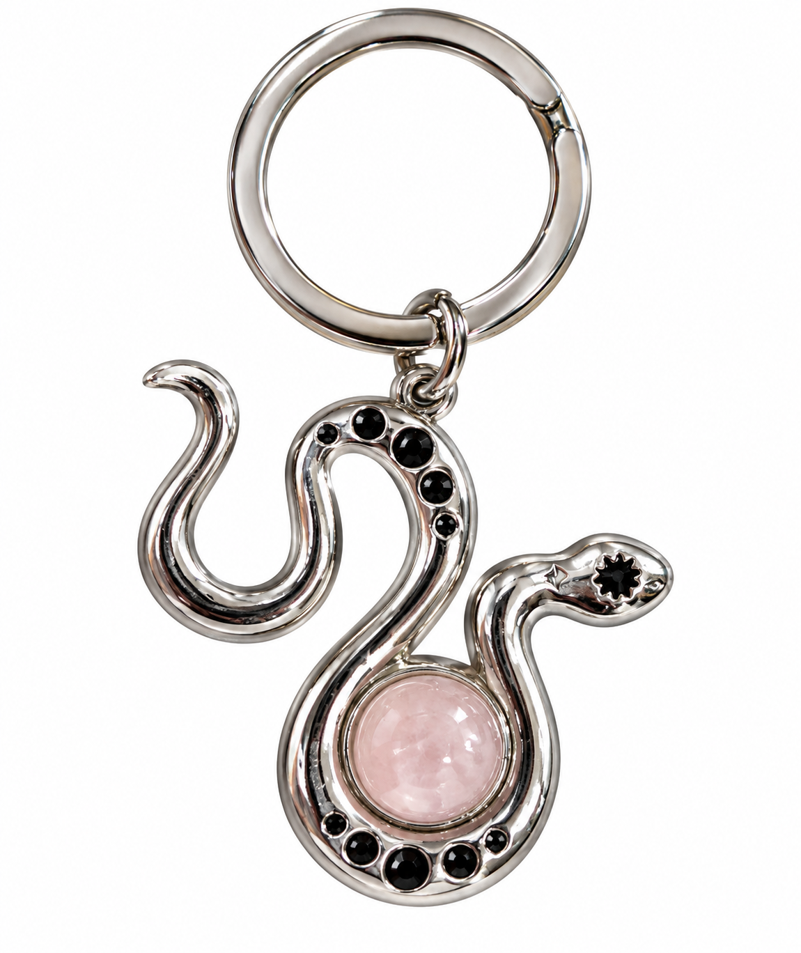 Rose Quartz Snake Keychain | Serpentine Crystal Bag Charm