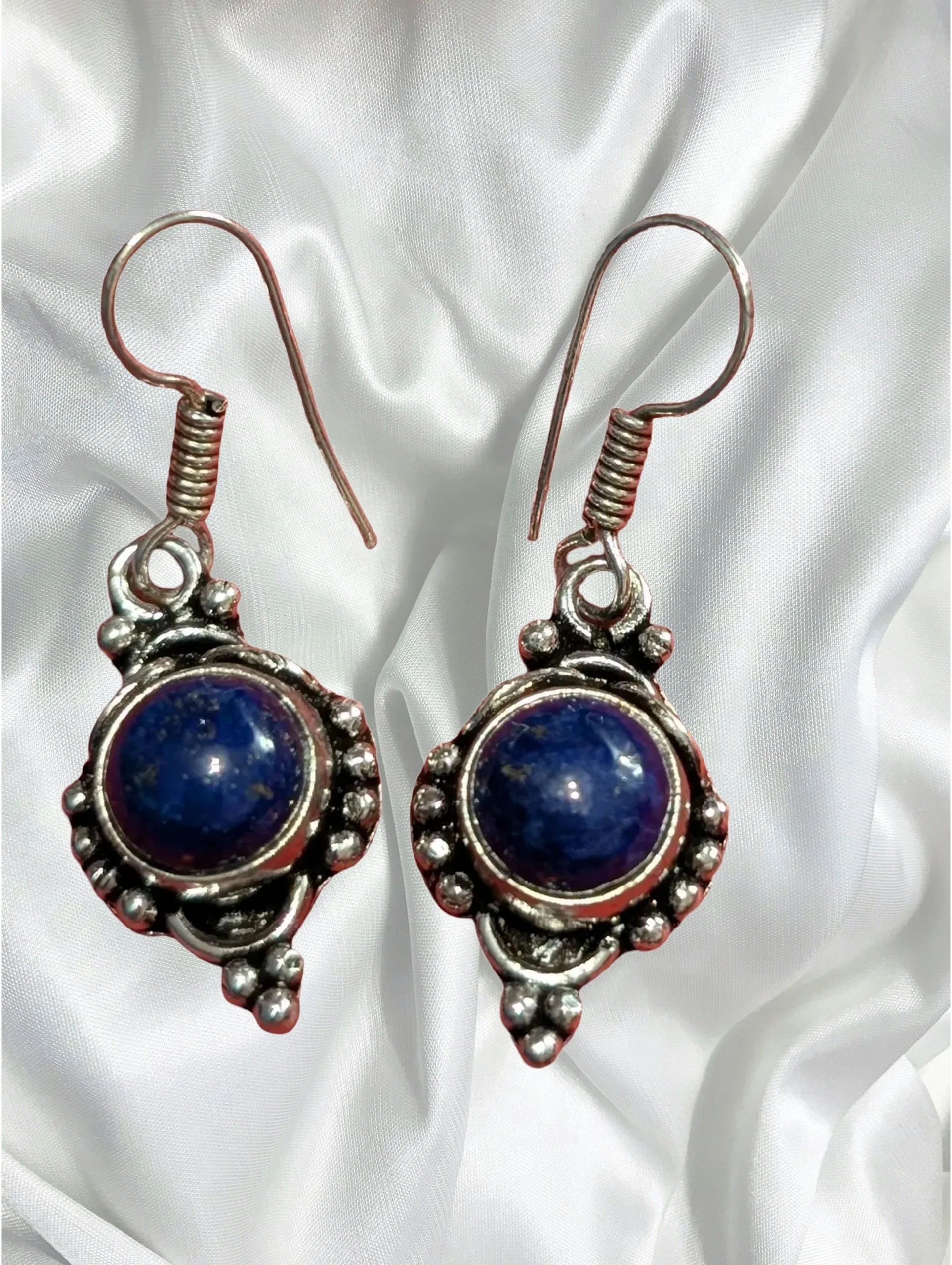 Lapis Lazuli Beaded Cabochon Drop Earrings