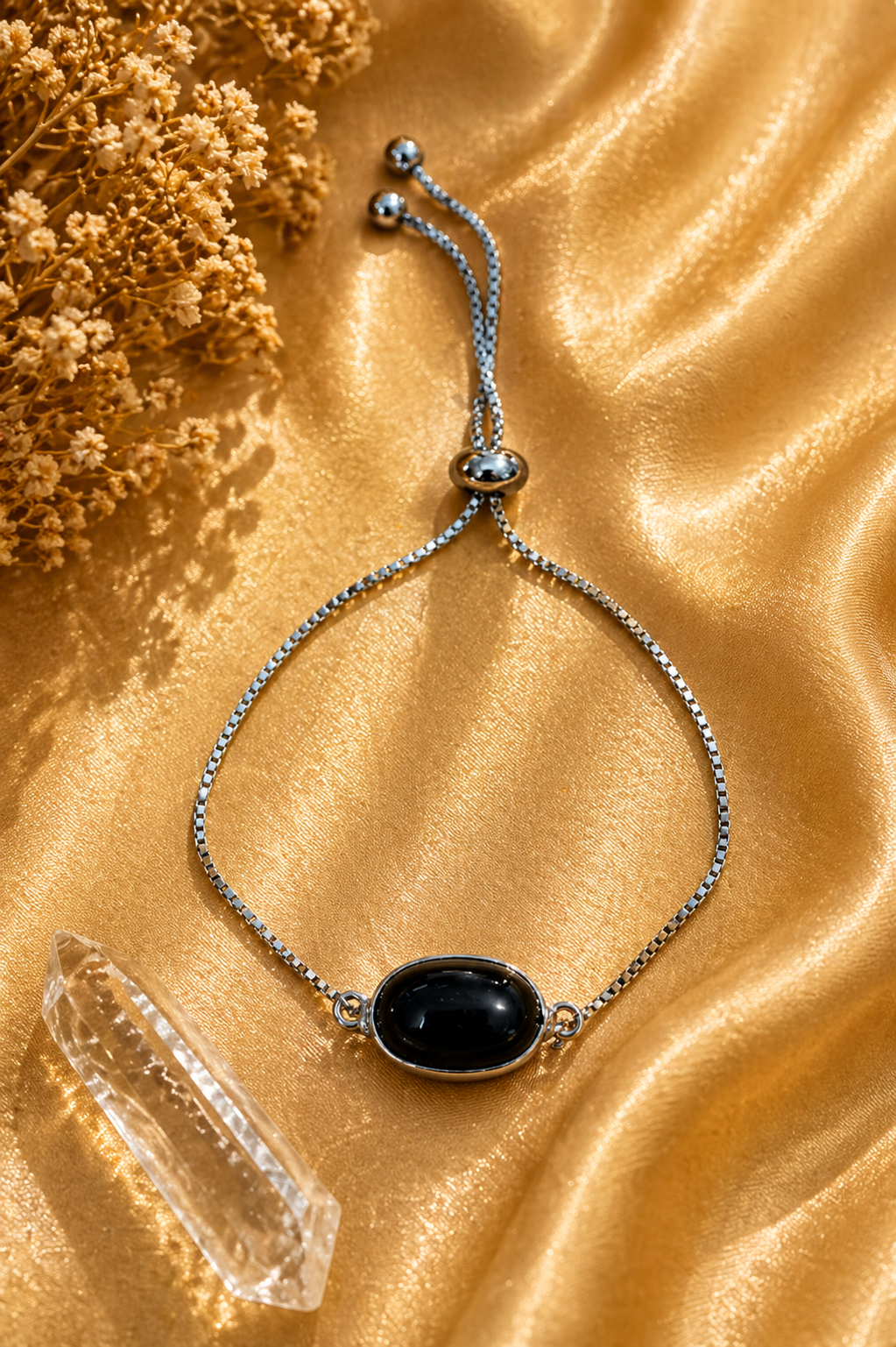 Black Onyx Slider Bracelet – Sterling Silver