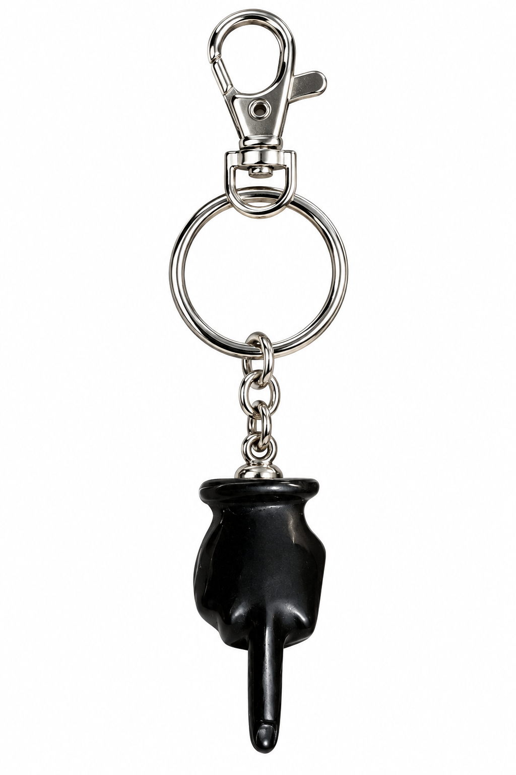 Silver Clasp and Black Hand Charm Keychain.png