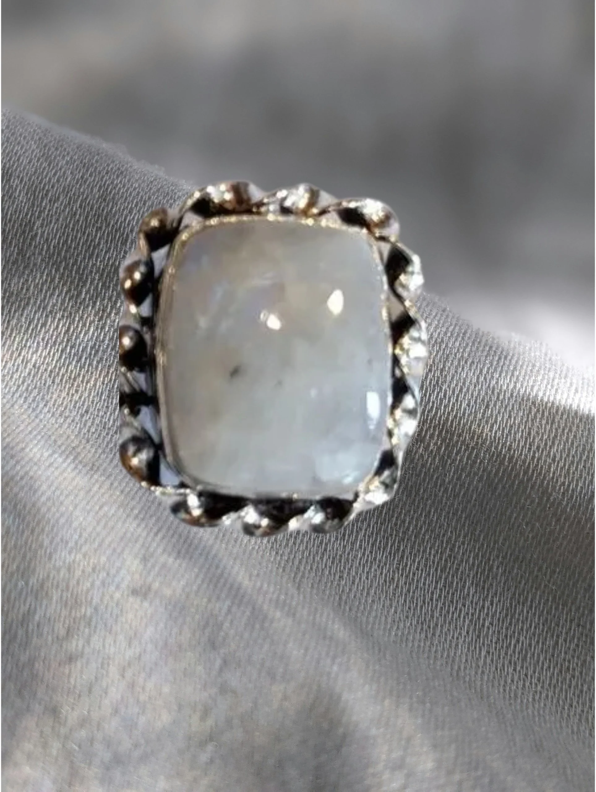 🌙✨ Moonstone Square Sterling Silver Ring – Size 8.5  Intuition • Emotional Balance • Feminine Energy • Inner Calm ✨🌙
