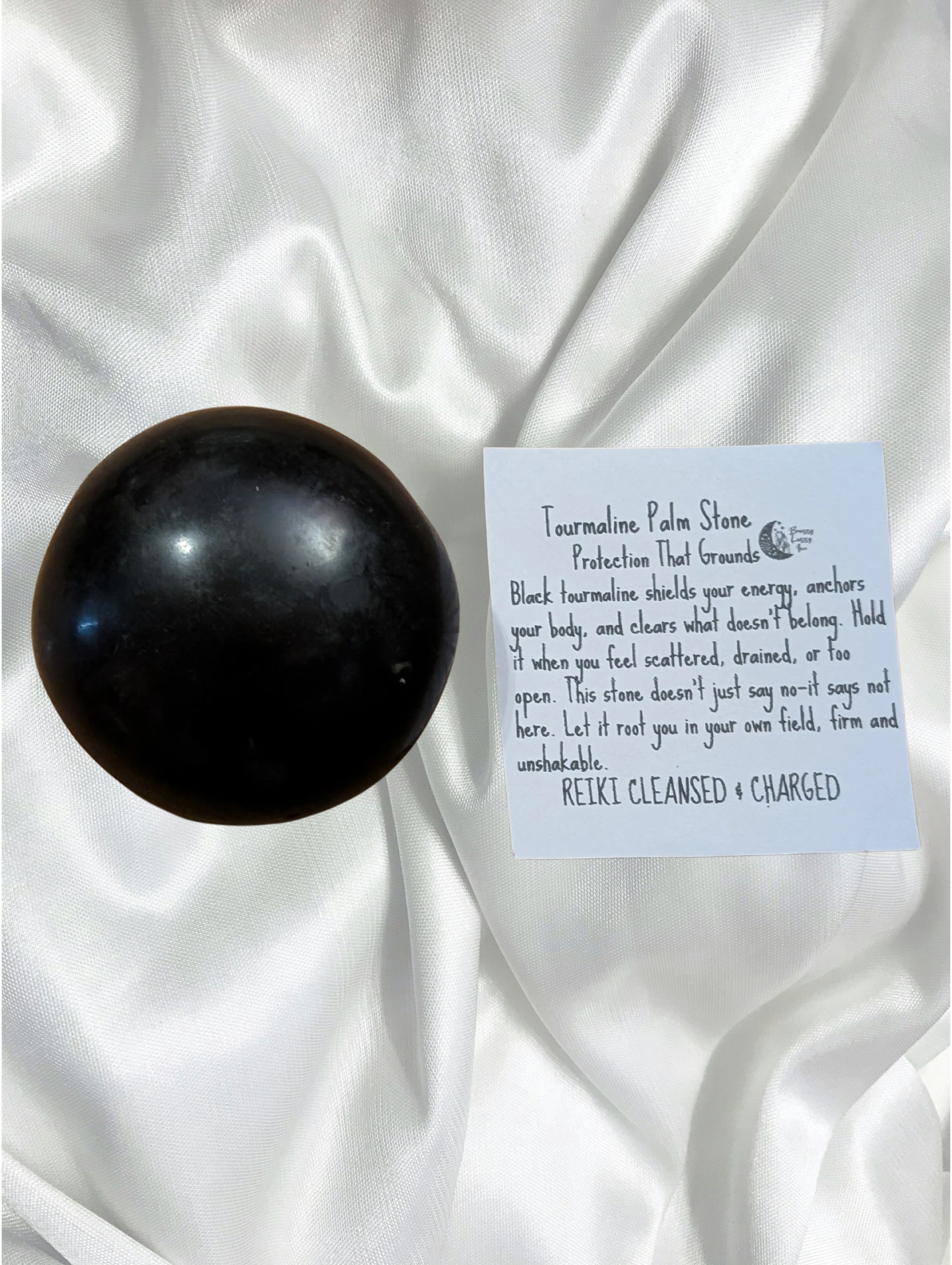 Black Tourmaline Palm Stone – Protection & Grounding Crystal