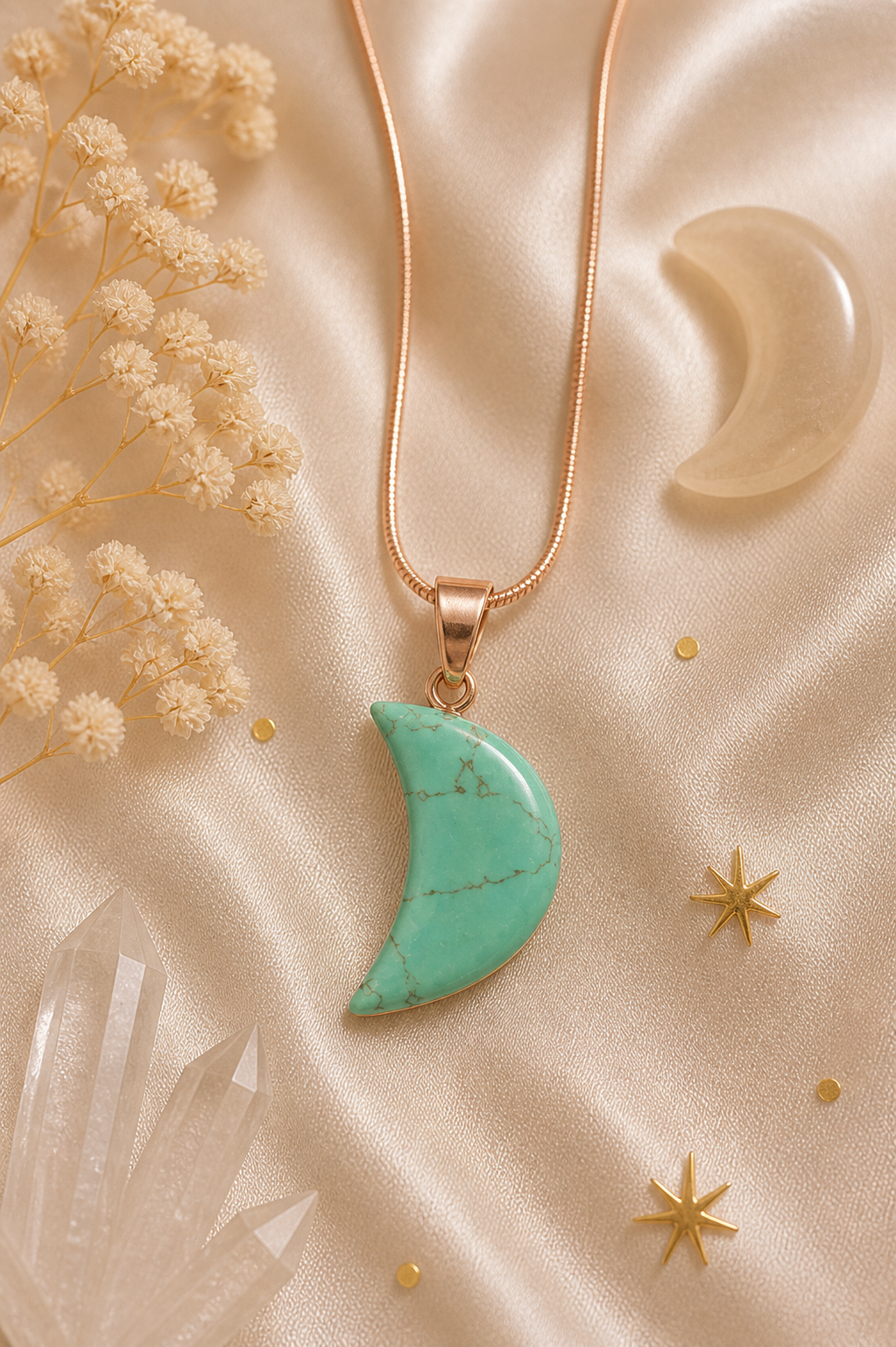 Turquoise Crescent Moon Pendant Necklace  ✨ Protection • Calm • Inner Balance