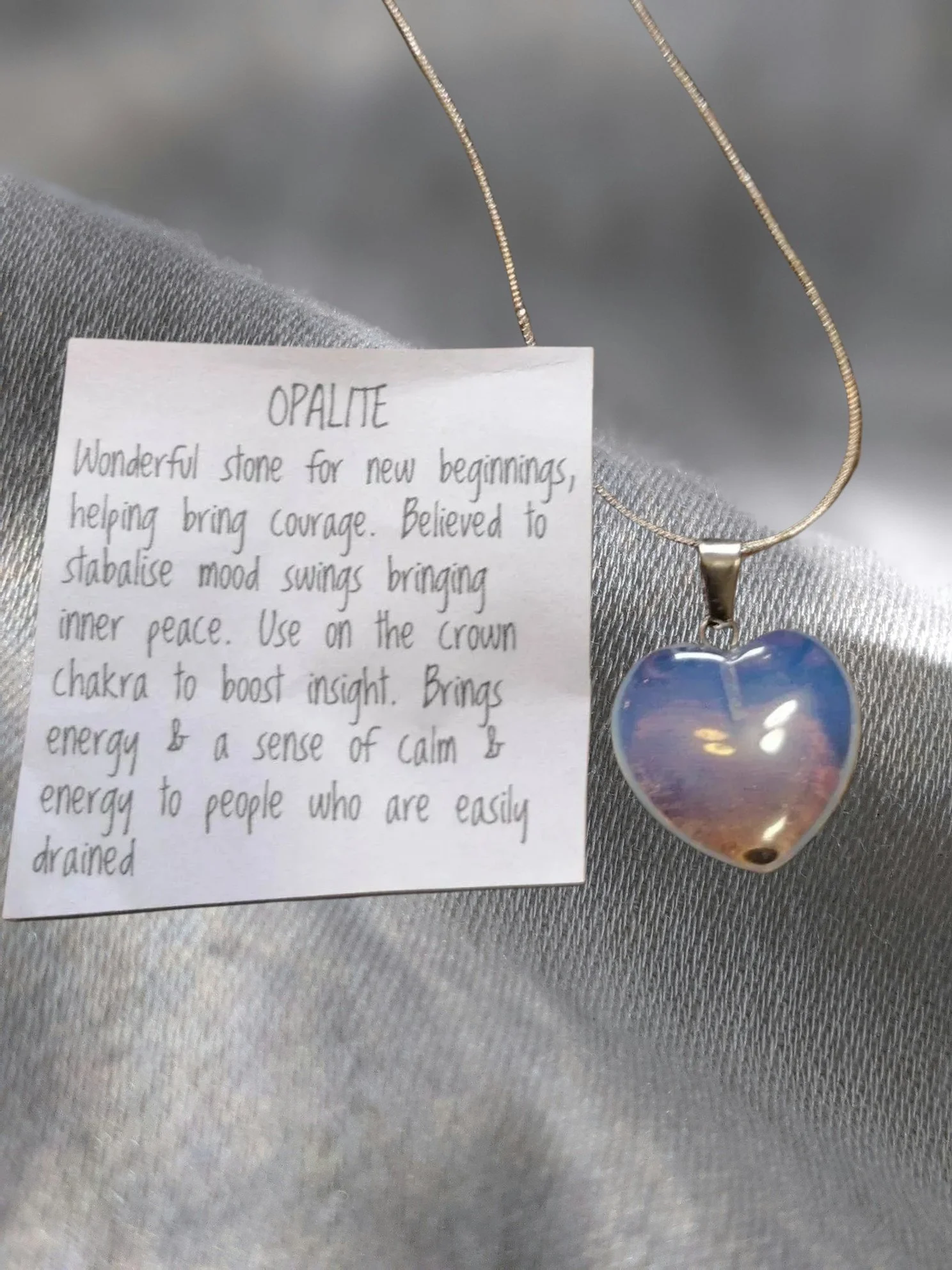 🤍 Opalite Heart Pendant – Confidence • Harmony • Prosperity