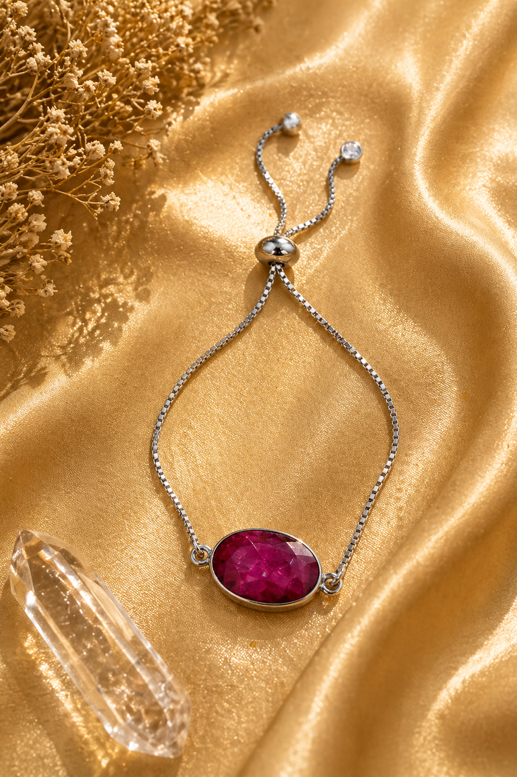 Ruby Jade Oval Slider Bracelet – Sterling Silver