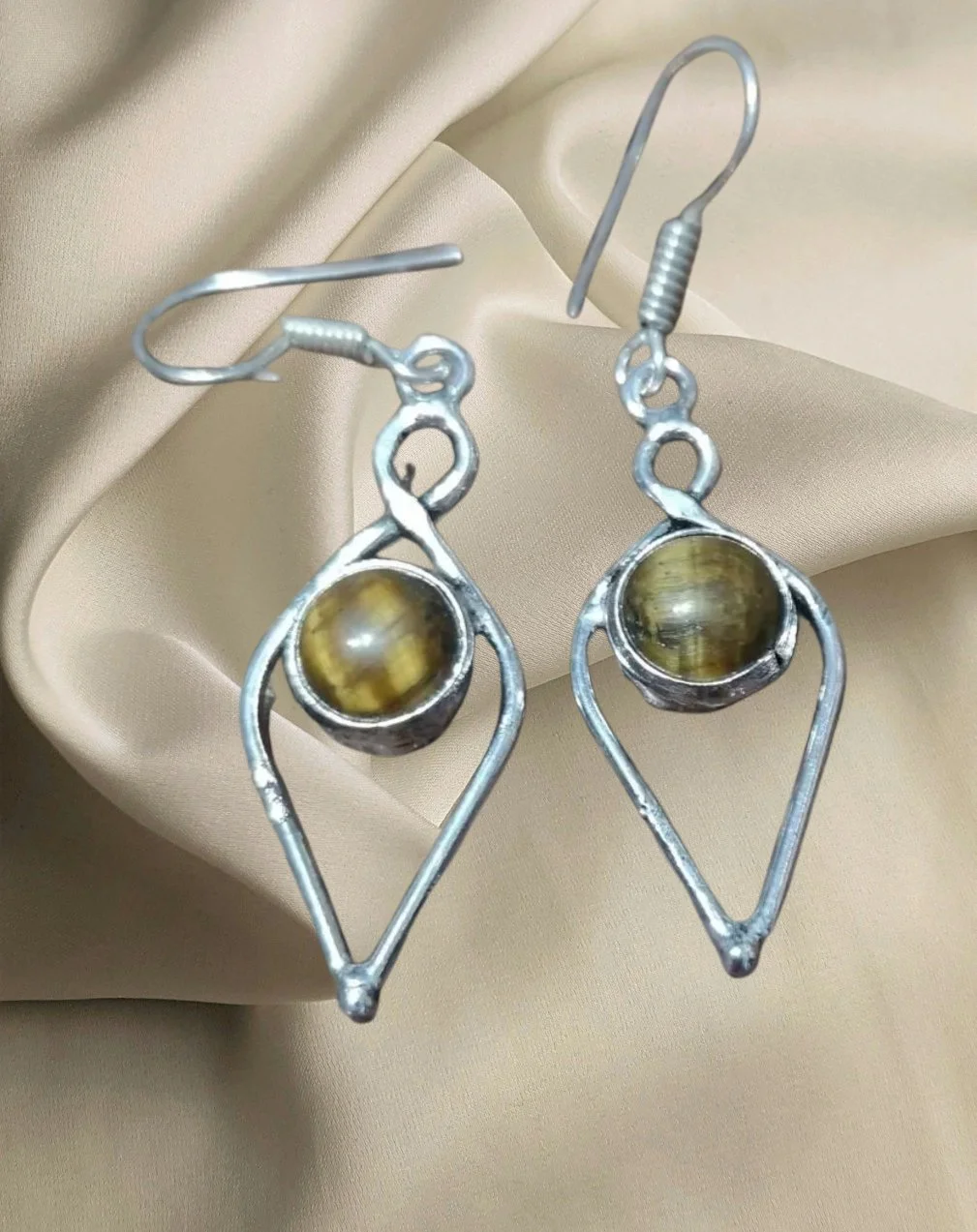 Tiger’s Eye Open Teardrop Silver Earrings 🐅✨