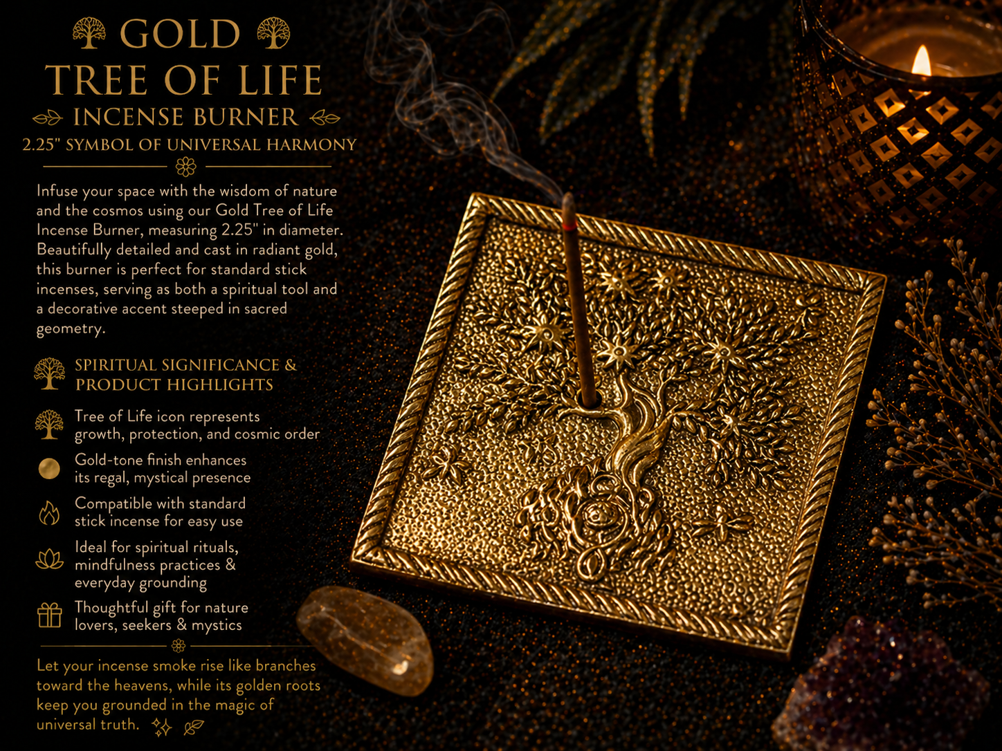 Gold Tree of Life Incense Burner 2.25" – Altar & Ritual Decor