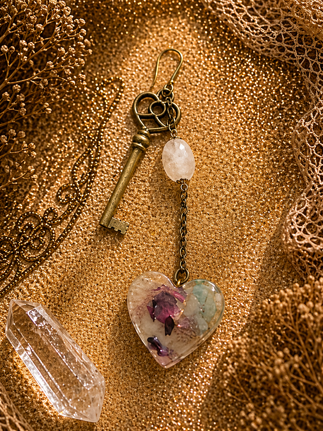 Ornamental Orgonite Skeleton Key Keychain Energy • Protection • Symbolism