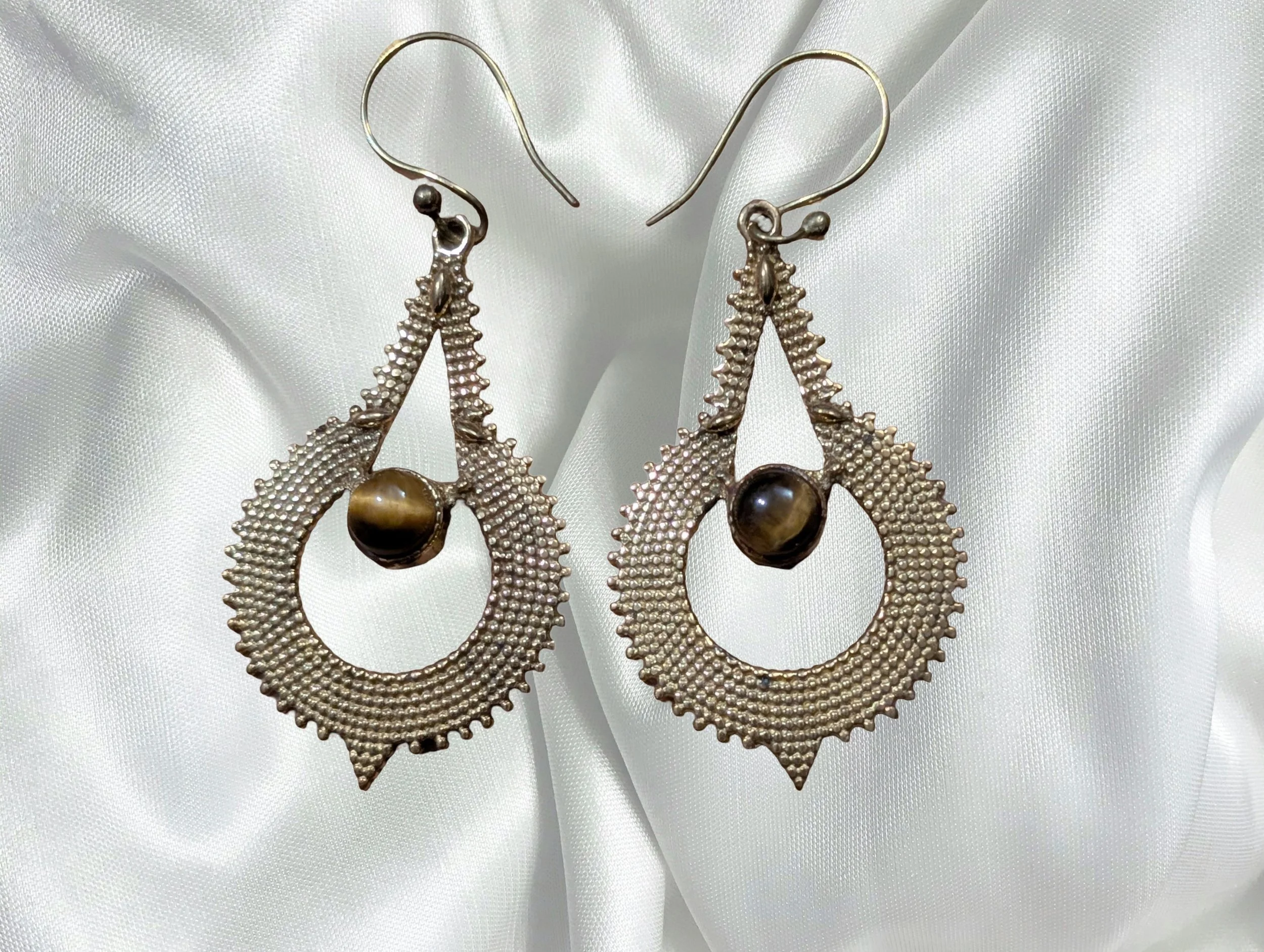 Tiger’s Eye Solar Shield Earrings – Brass