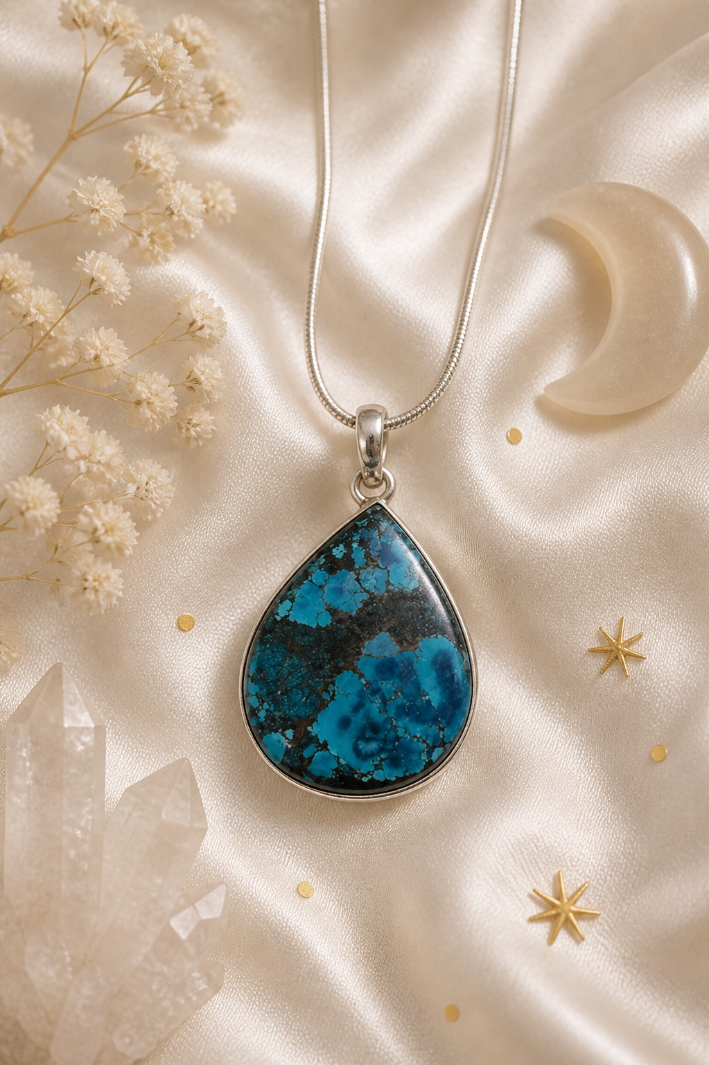 Turquoise Teardrop Pendant – Sterling Silver Set