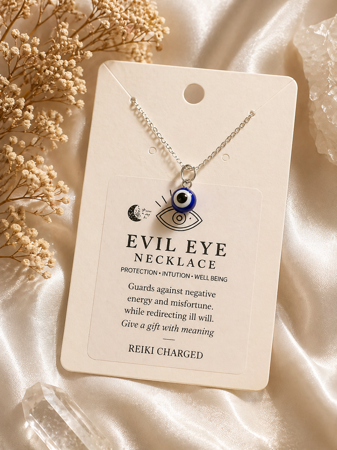 🧿 Evil Eye Necklace – Sterling Silver Chain (18")