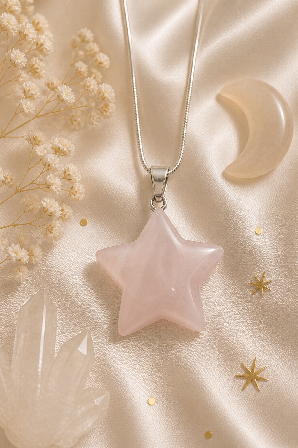Rose Quartz Star Pendant Necklace  ✨ Love • Harmony • Emotional Renewal